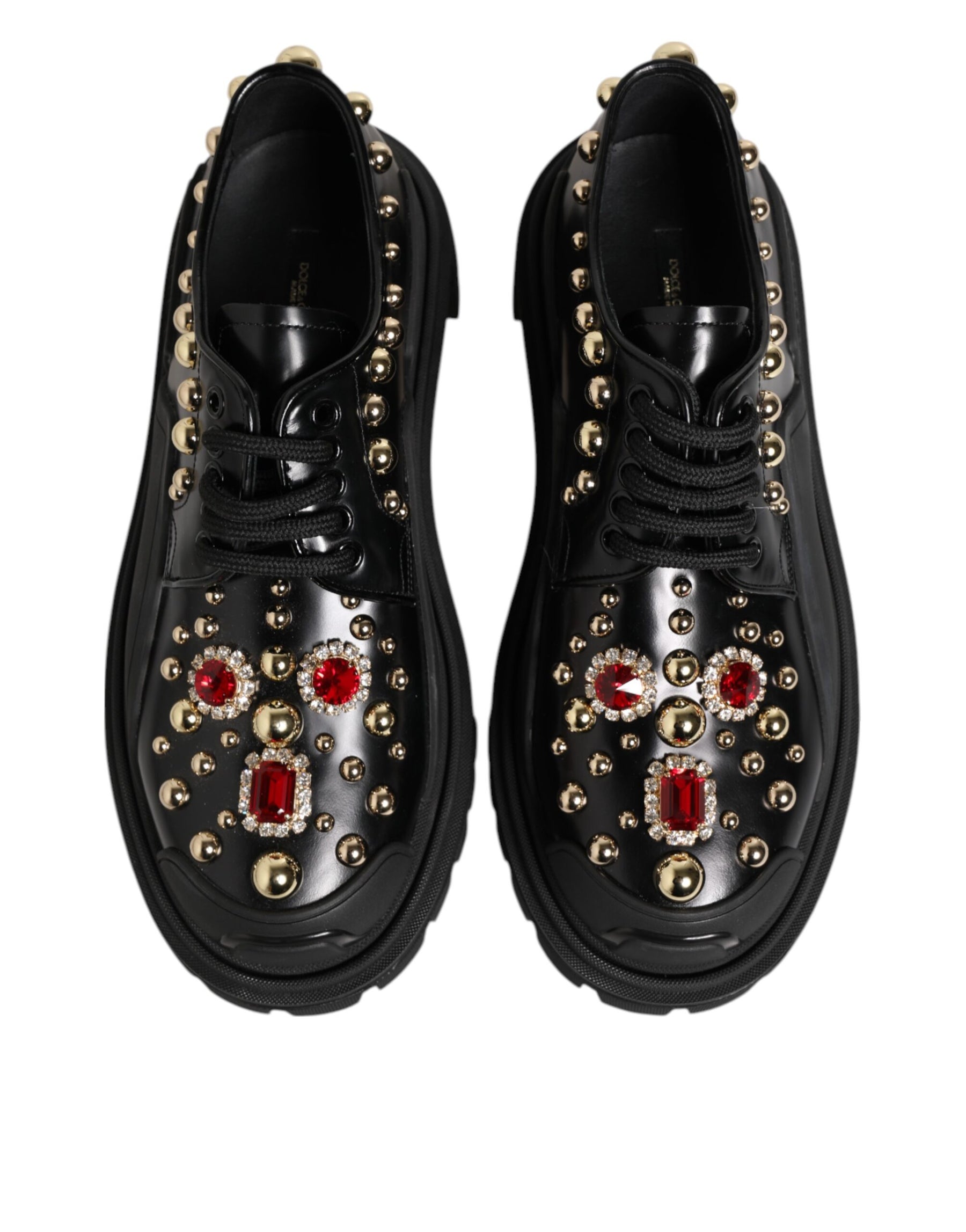 Dolce & Gabbana Black Leather Jeweled Crystals Derby Shoes | Regal Royce