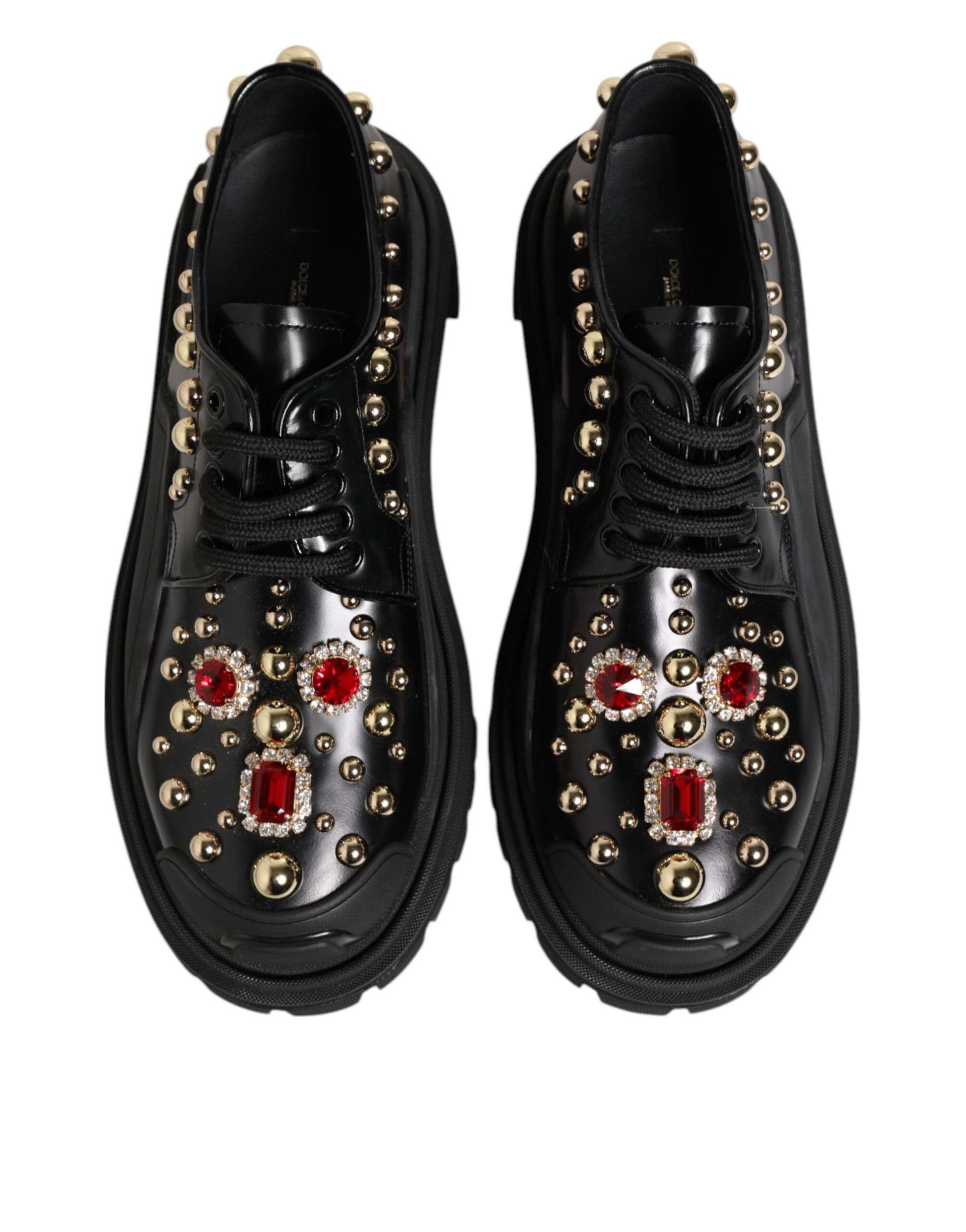 Dolce & Gabbana Black Leather Jeweled Crystals Derby Shoes