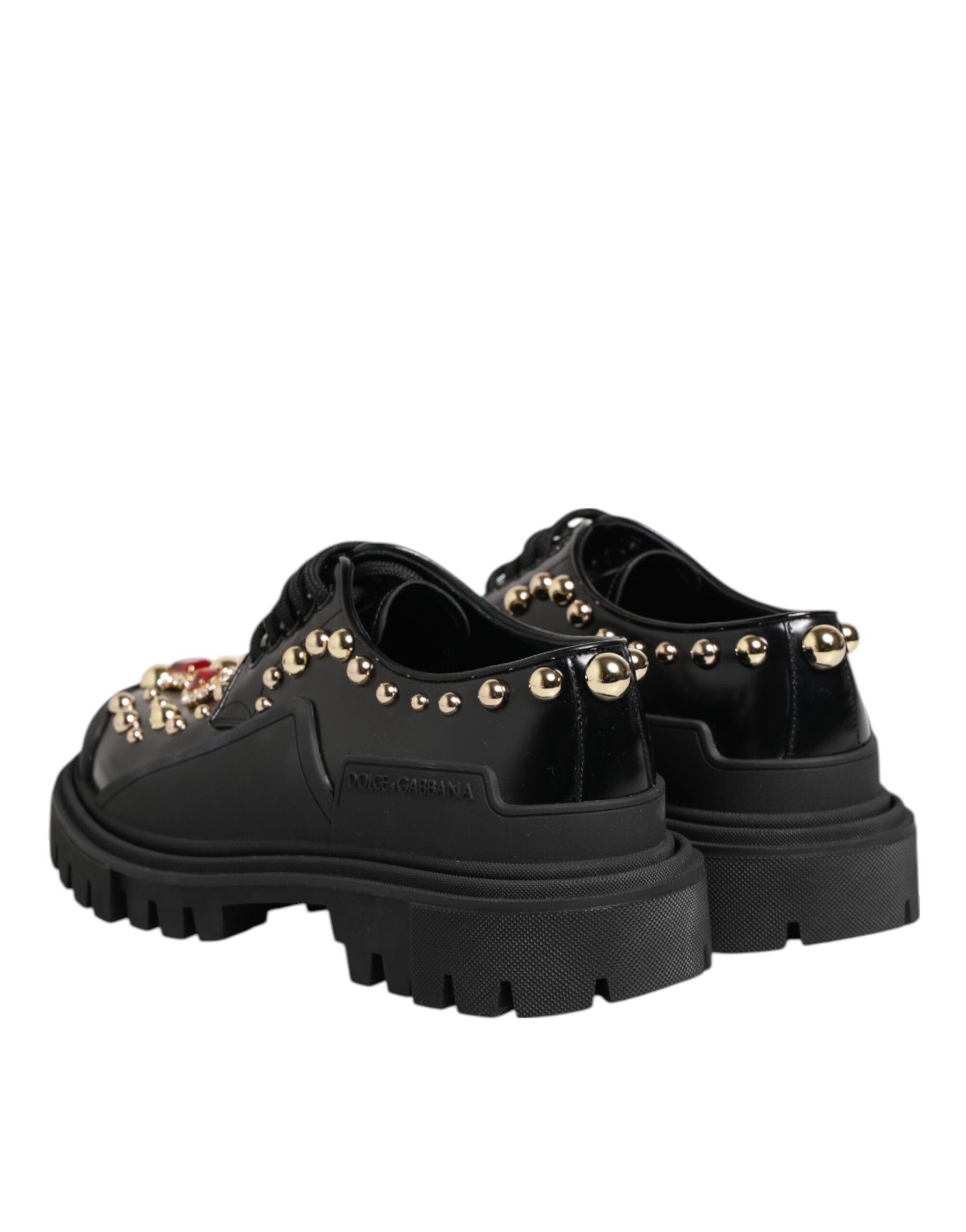 Dolce & Gabbana Black Leather Jeweled Crystals Derby Shoes | Regal Royce