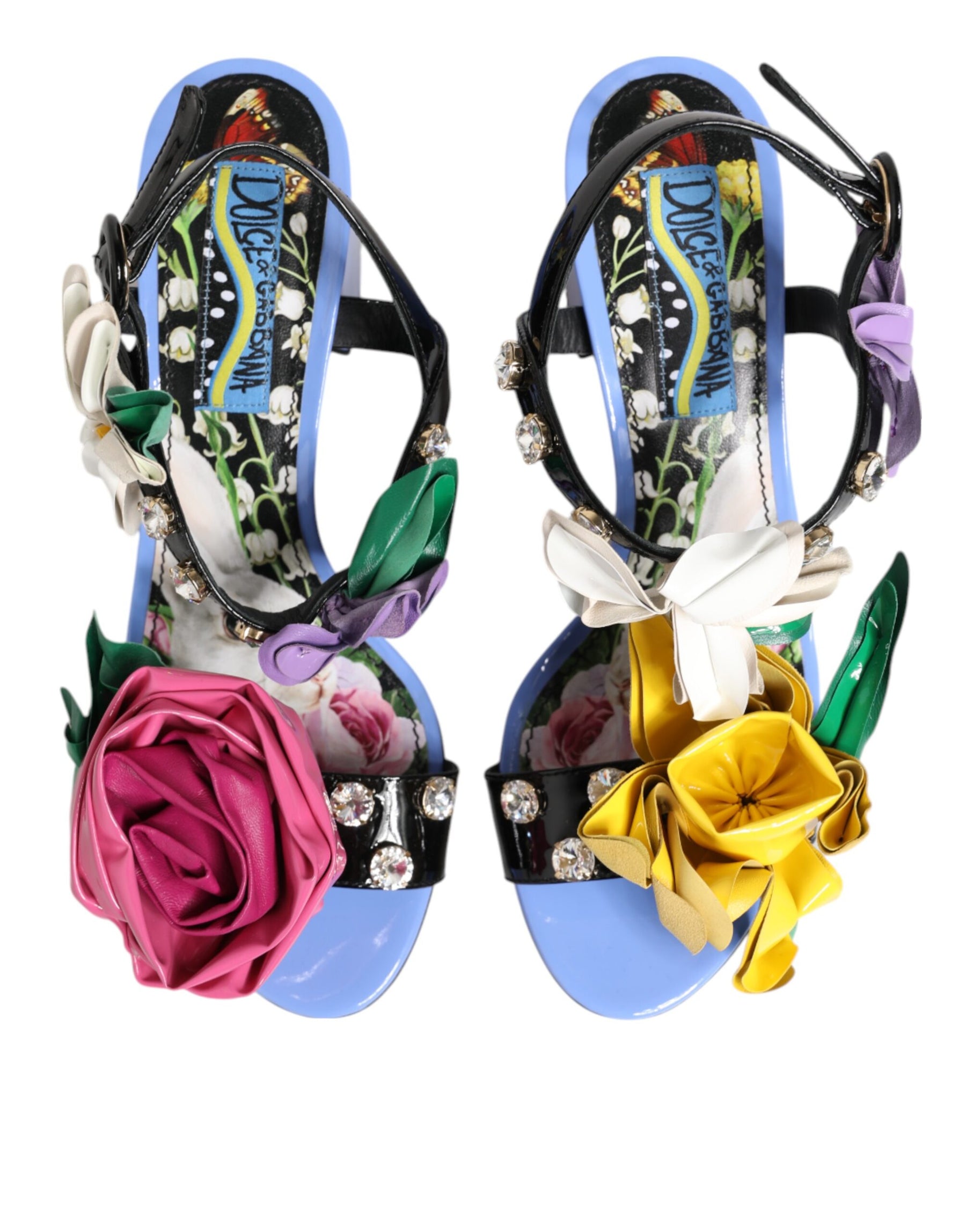 Dolce & Gabbana Multicolor Floral Appliqué Crystal Sandal Shoes | Regal Royce