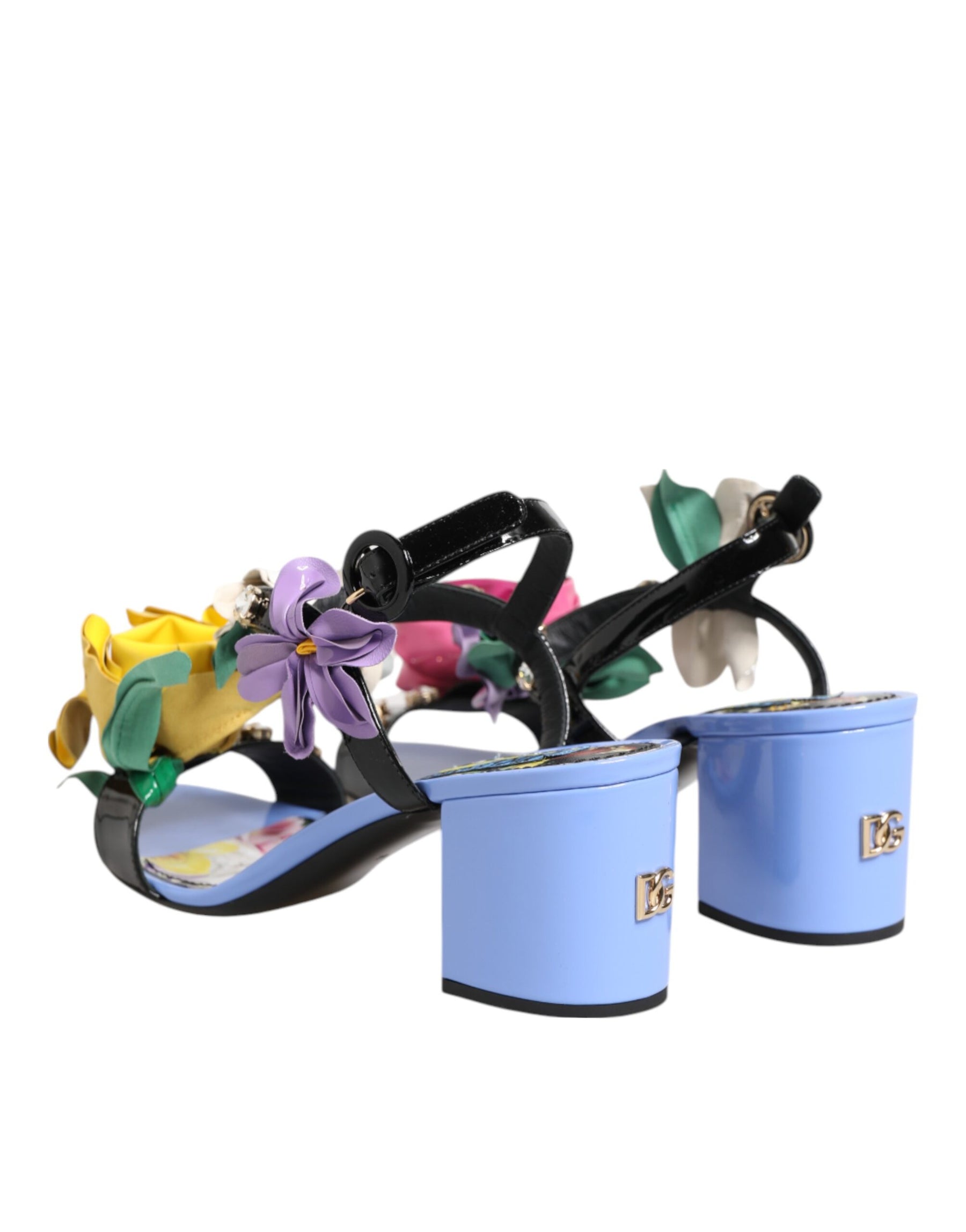 Dolce & Gabbana Multicolor Floral Appliqué Crystal Sandal Shoes | Regal Royce