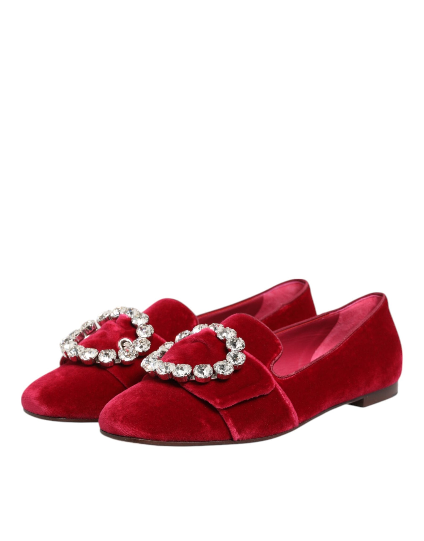 Dolce & Gabbana Red Velvet Crystal Buckle Loafers Flats Shoes | Regal Royce