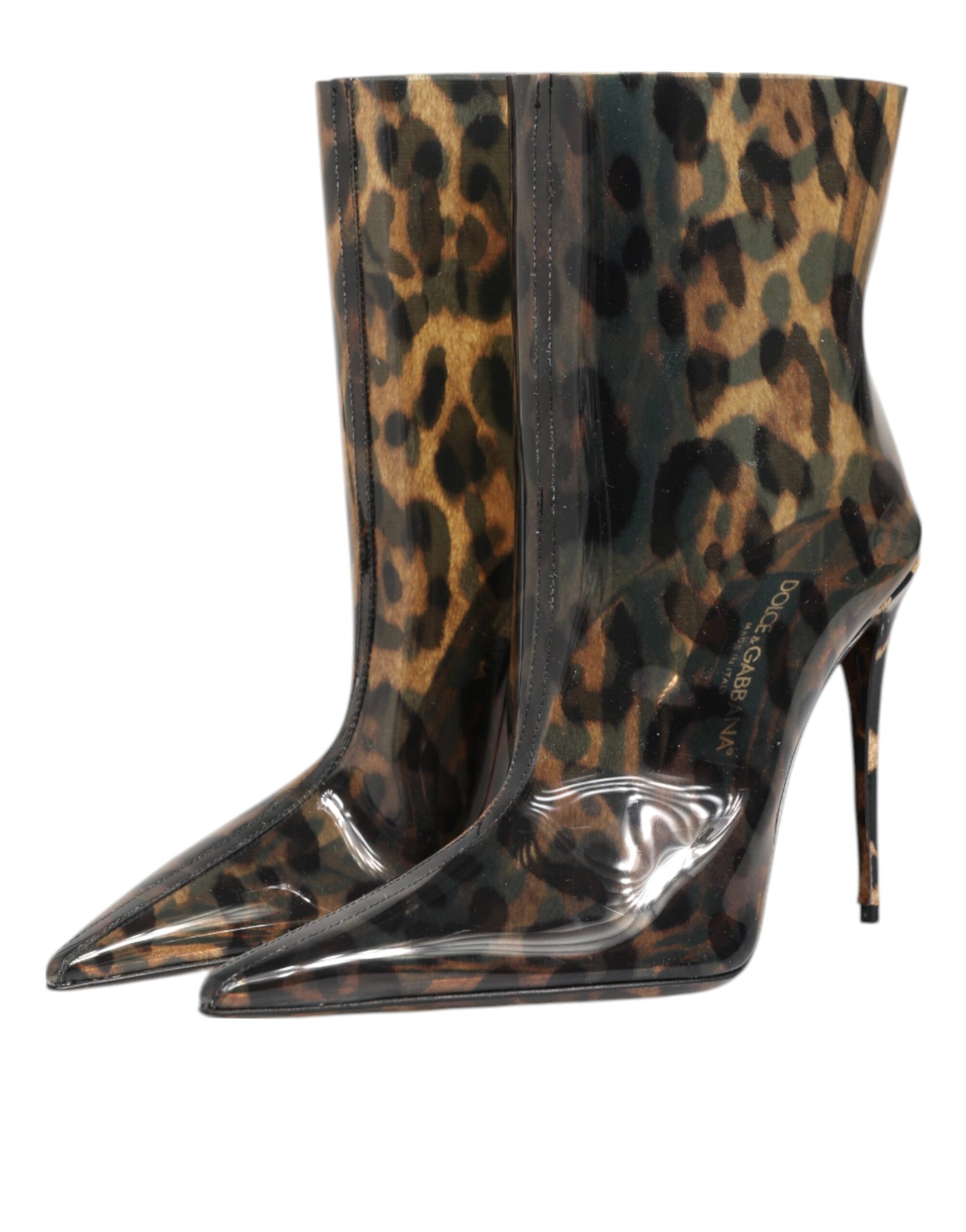 Dolce & Gabbana Leopard Print PVC Pointed Toe Boots Shoes | Regal Royce