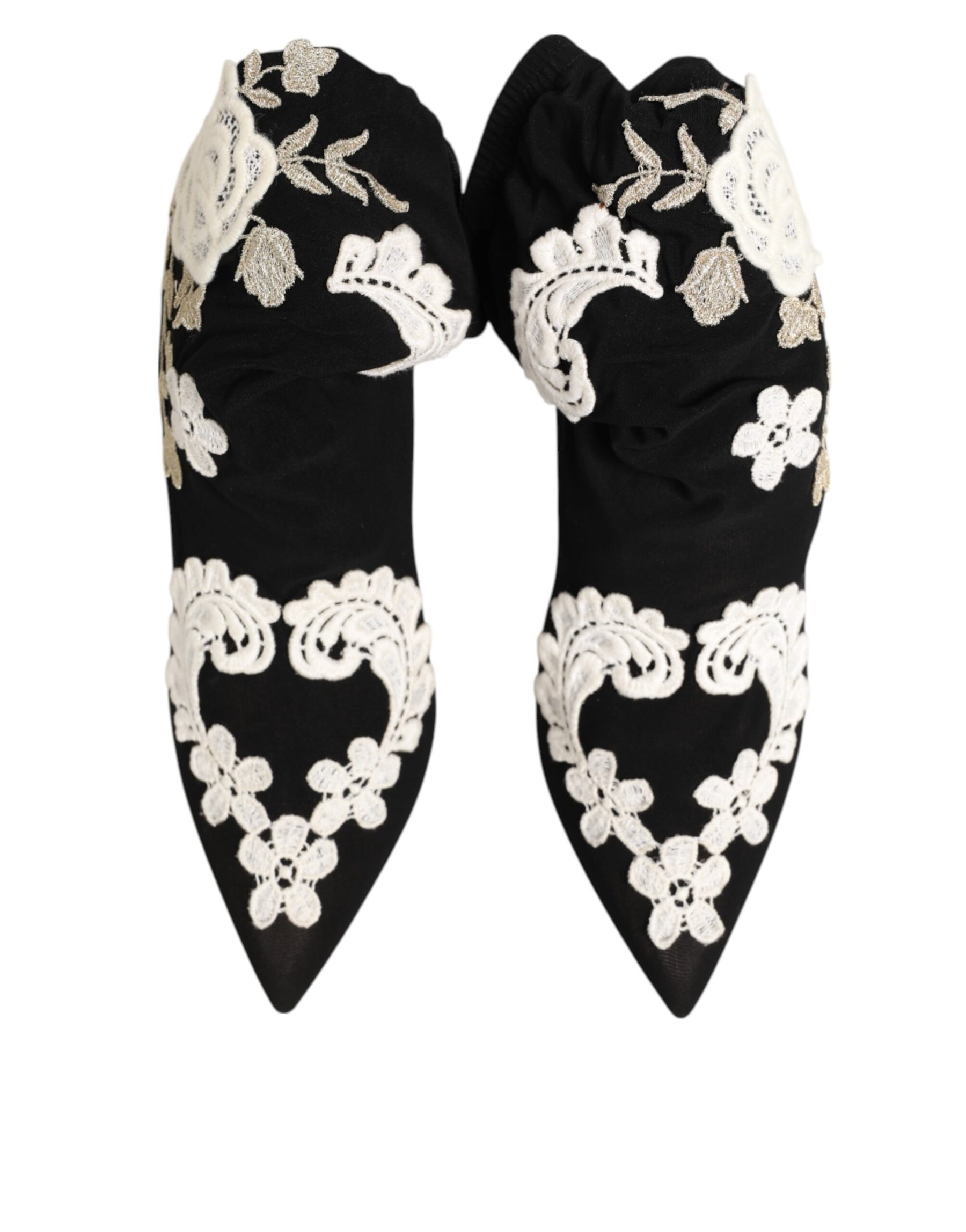 Dolce & Gabbana Black White Embroidered Jersey Stiletto Boots Shoes | Regal Royce