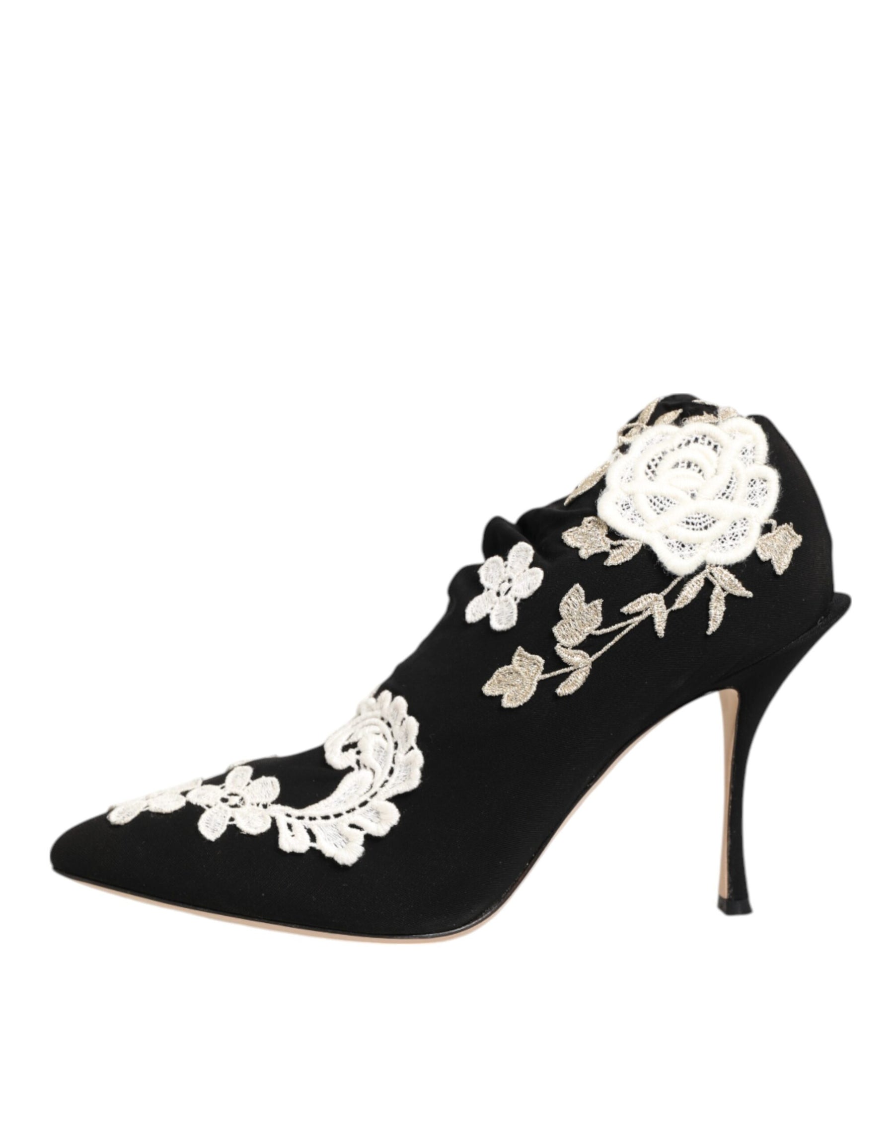Dolce & Gabbana Black White Embroidered Jersey Stiletto Boots Shoes | Regal Royce