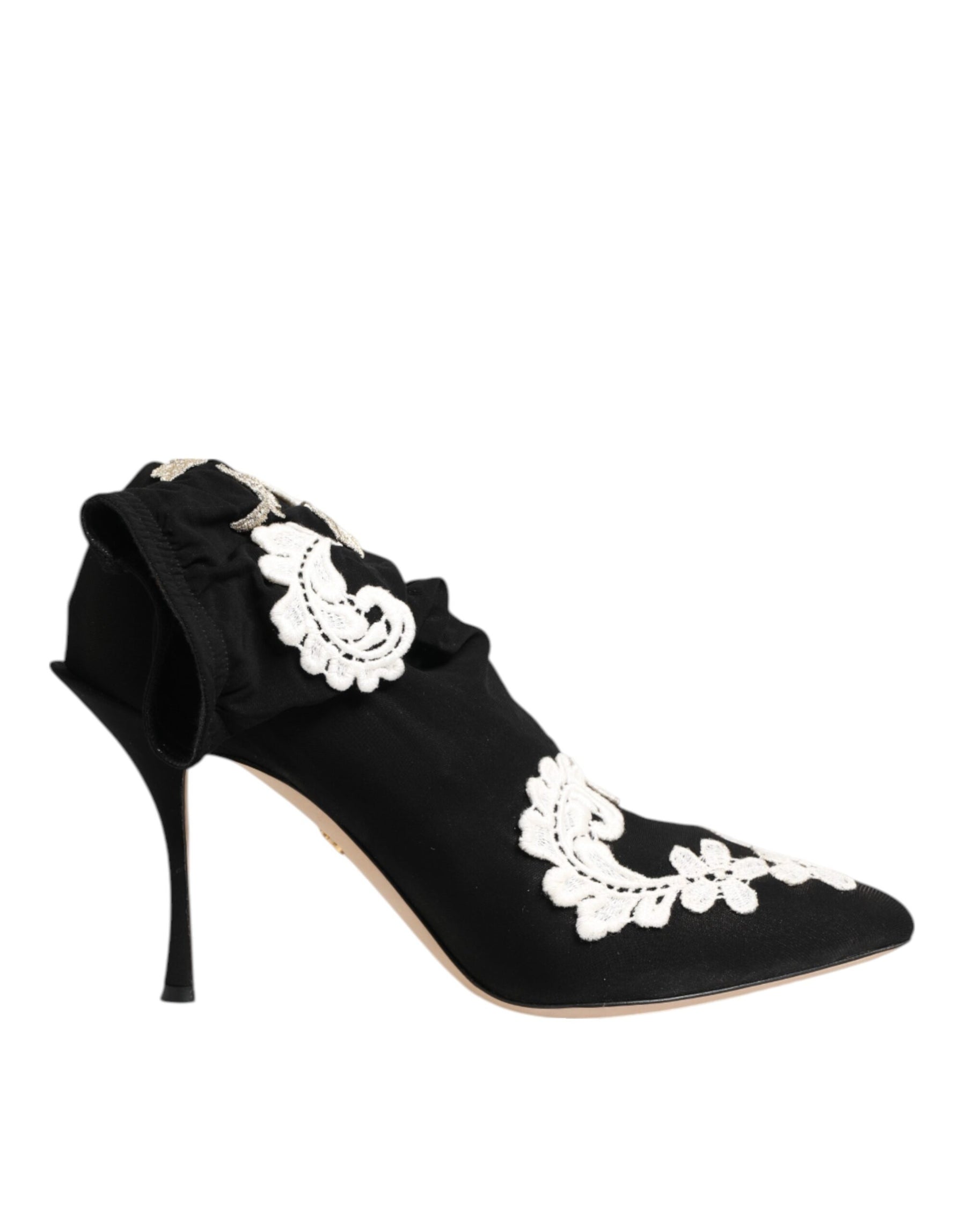 Dolce & Gabbana Black White Embroidered Jersey Stiletto Boots Shoes | Regal Royce