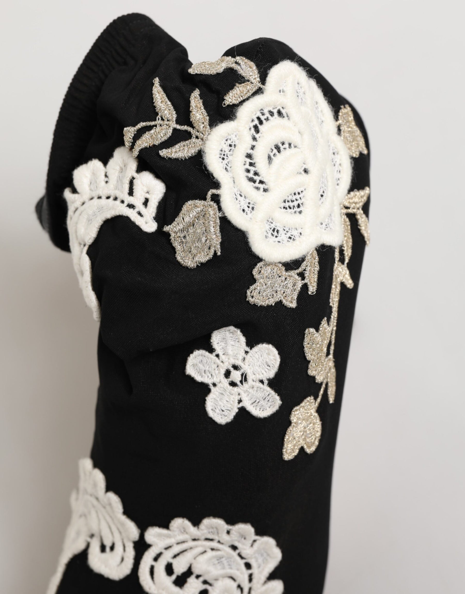Dolce & Gabbana Black White Embroidered Jersey Stiletto Boots Shoes | Regal Royce