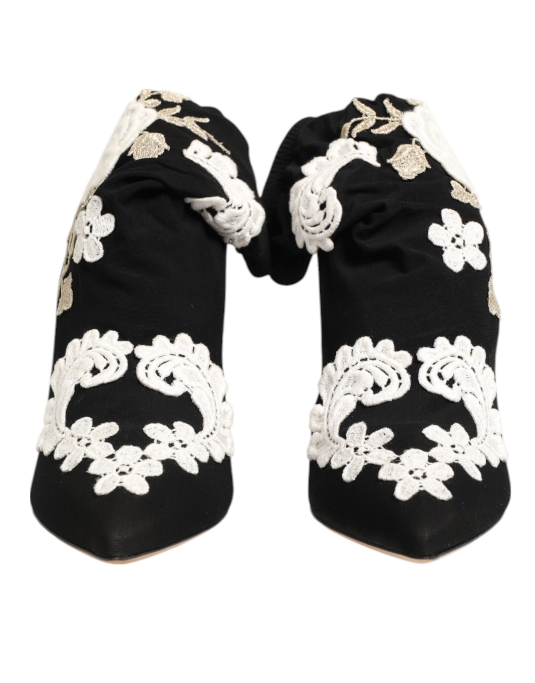 Dolce & Gabbana Black White Embroidered Jersey Stiletto Boots Shoes | Regal Royce