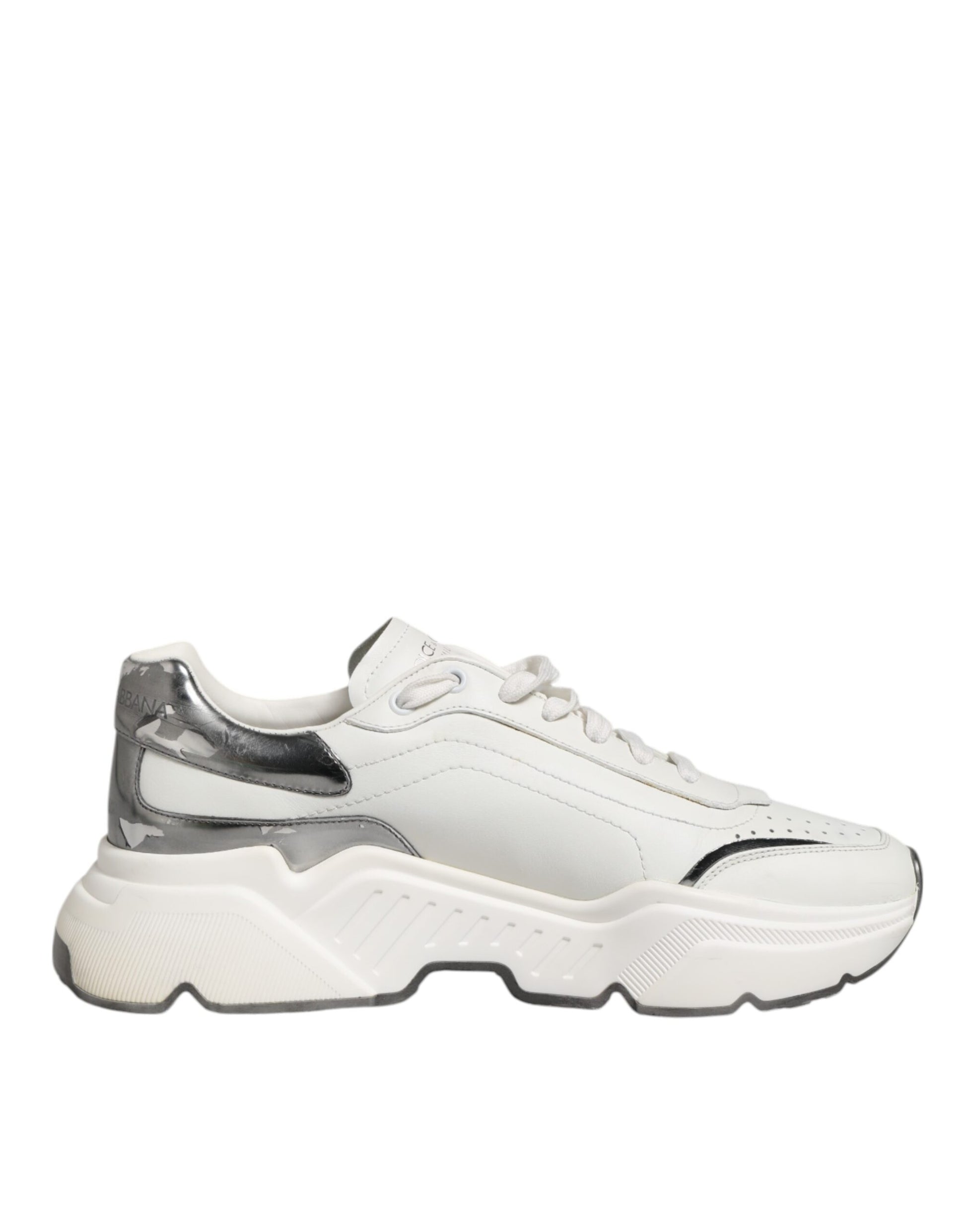 Dolce & Gabbana White Silver DAYMASTER Leather Men Sneakers Shoes
