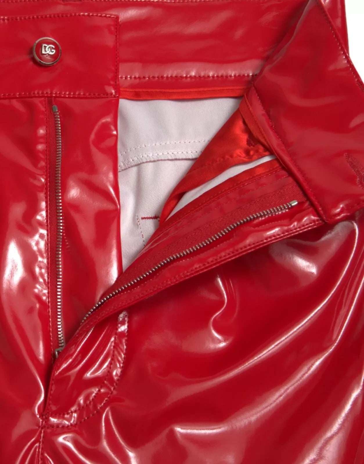 Dolce & Gabbana Red High Waist Skinny Trouser Shiny Pants | Regal Royce