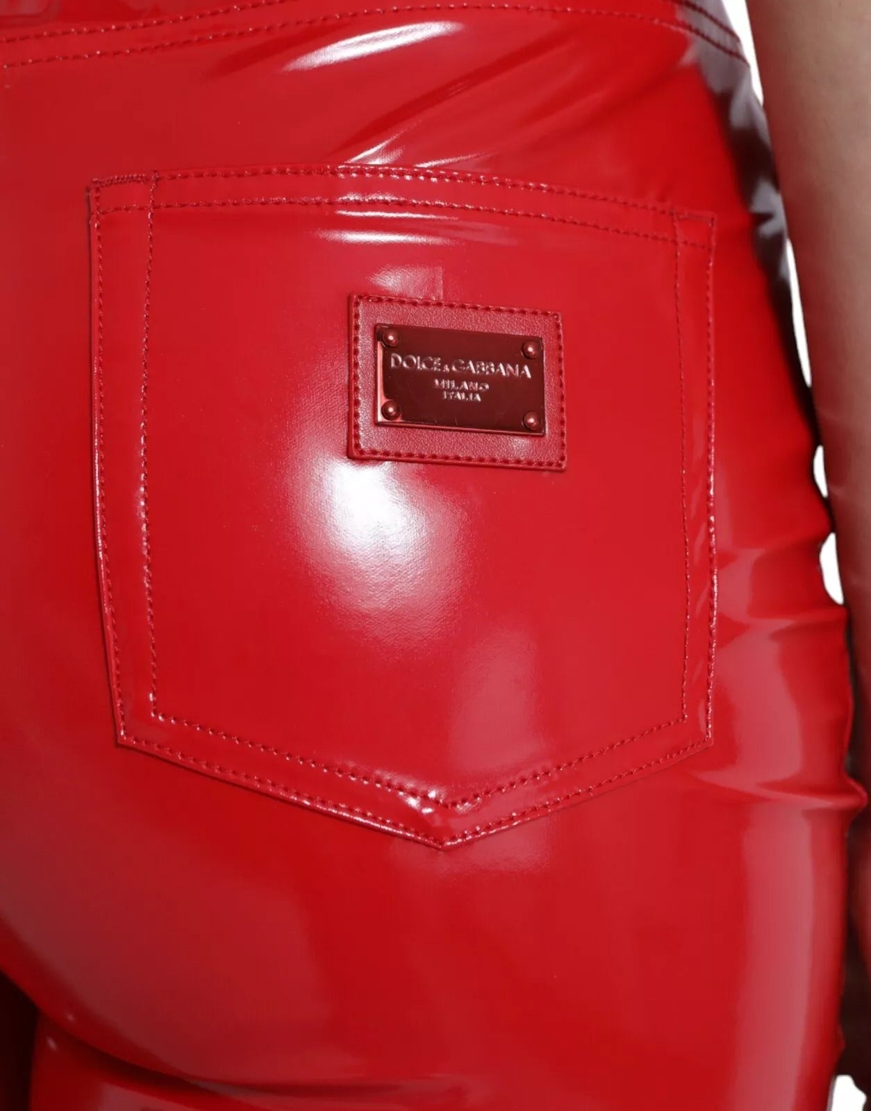Dolce & Gabbana Red High Waist Skinny Trouser Shiny Pants | Regal Royce