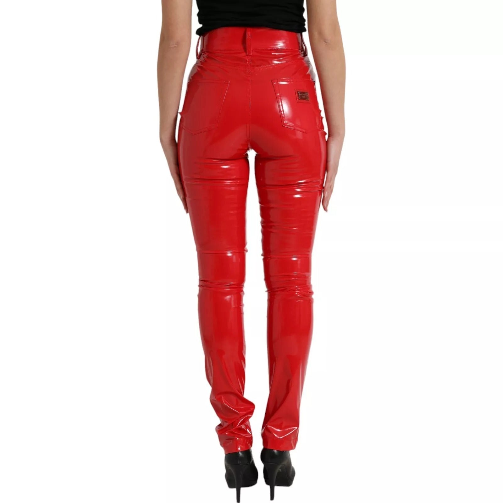 Dolce & Gabbana Red High Waist Skinny Trouser Shiny Pants | Regal Royce