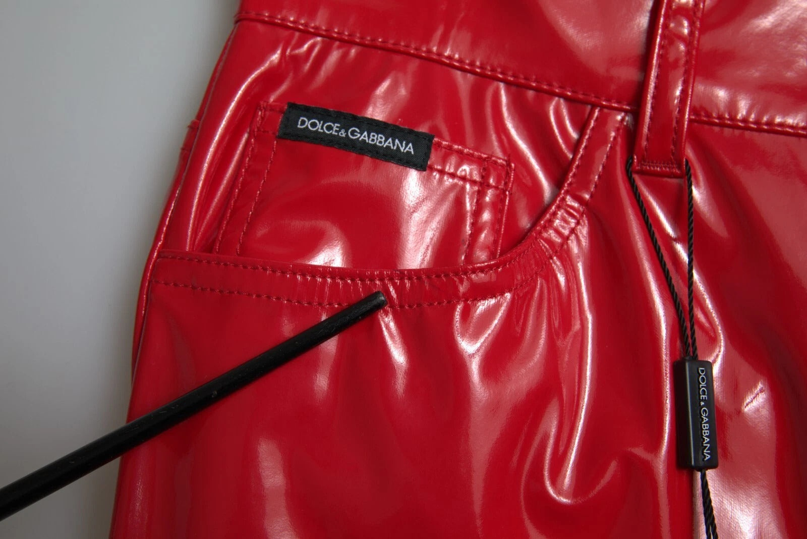 Dolce & Gabbana Red High Waist Skinny Trouser Shiny Pants | Regal Royce