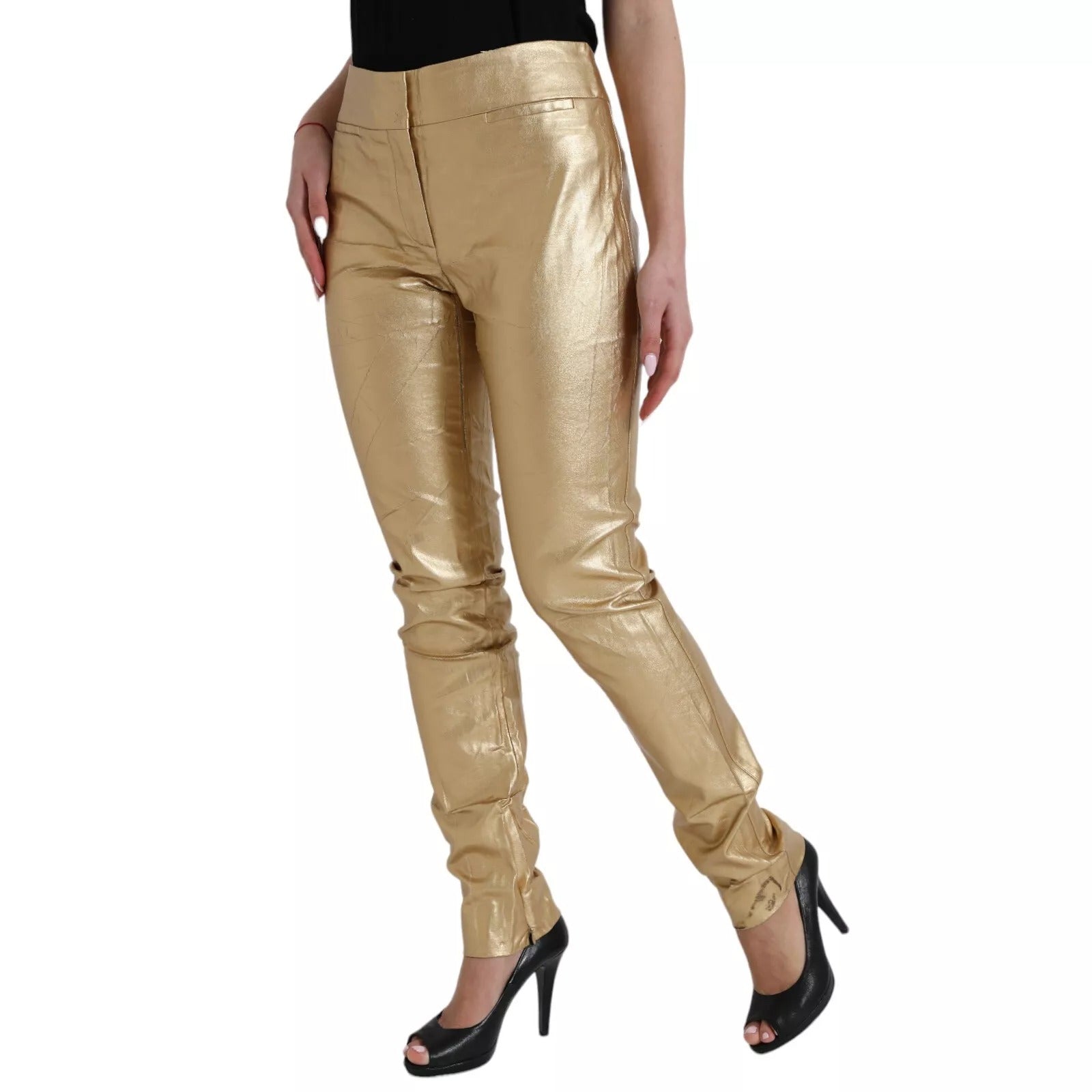 Dolce & Gabbana Gold High Waist Skinny Women Metallic Pants | Regal Royce