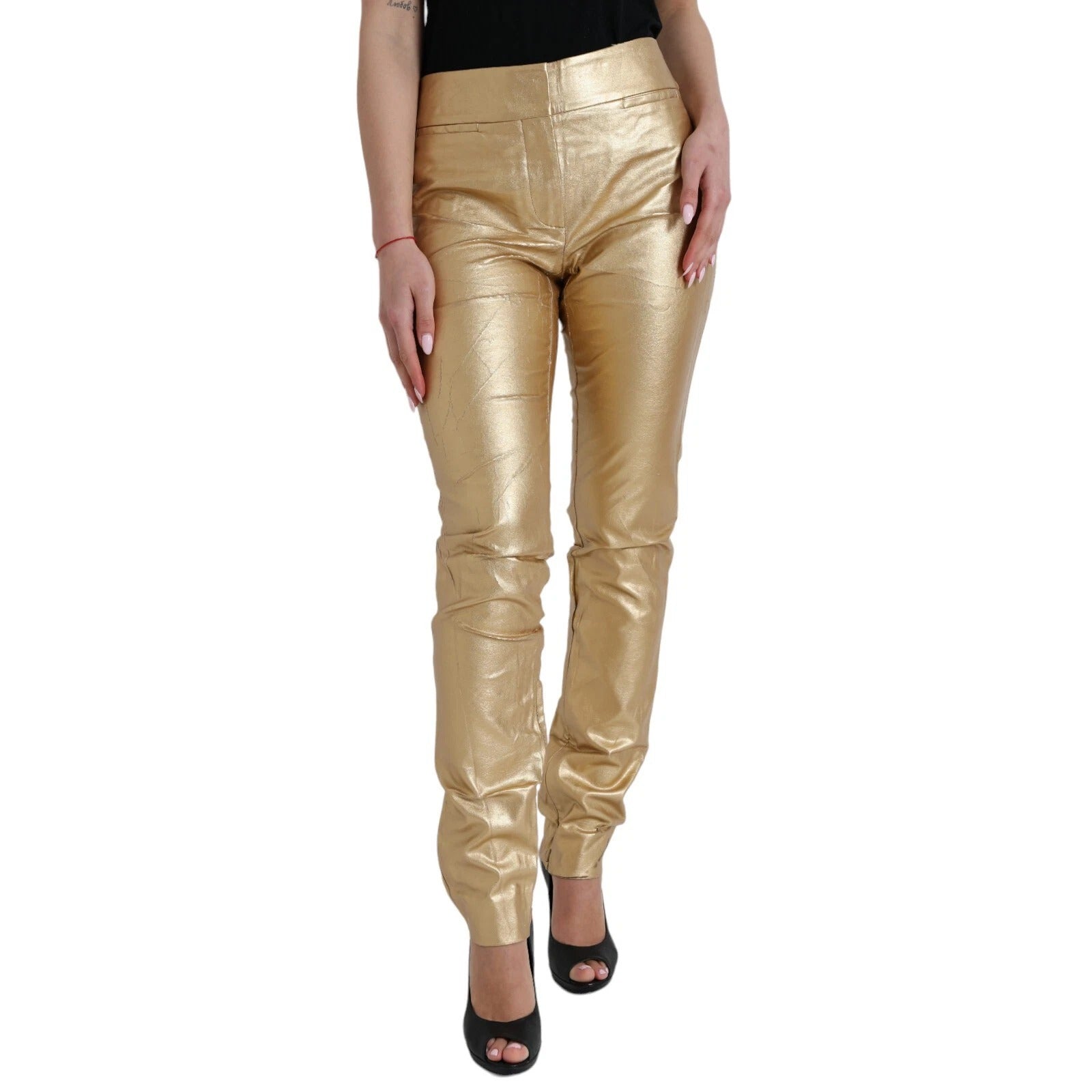 Dolce & Gabbana Gold High Waist Skinny Women Metallic Pants | Regal Royce