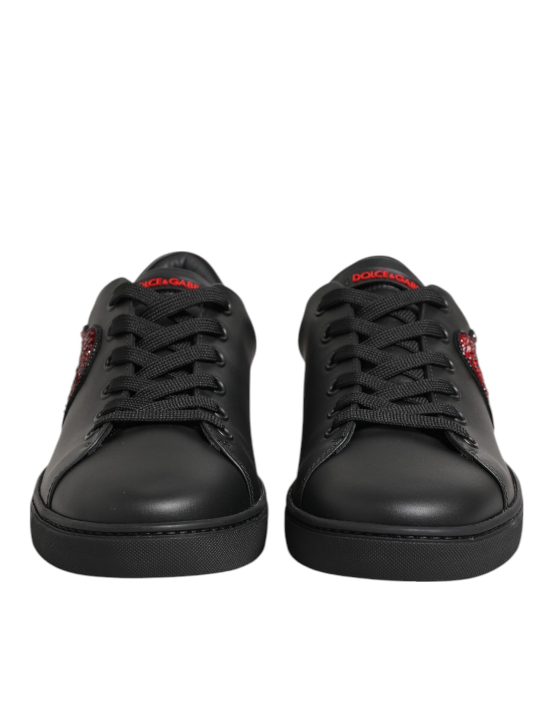 Dolce & Gabbana Black Leather Crystal Heart Low Top Sneakers  Shoes | Regal Royce