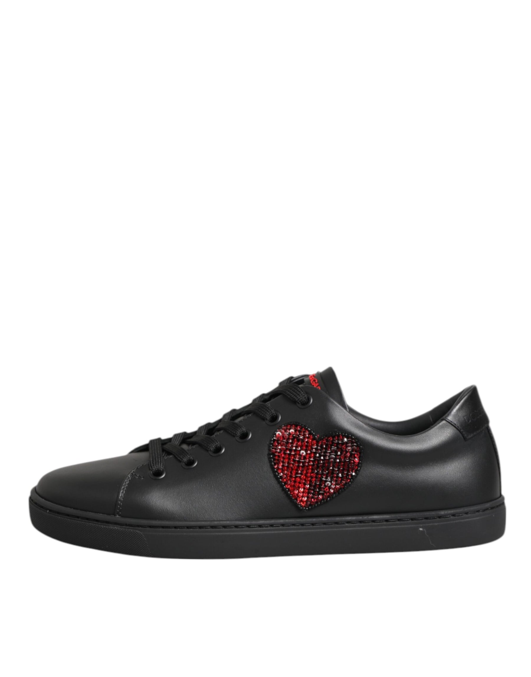 Dolce & Gabbana Black Leather Crystal Heart Low Top Sneakers  Shoes | Regal Royce