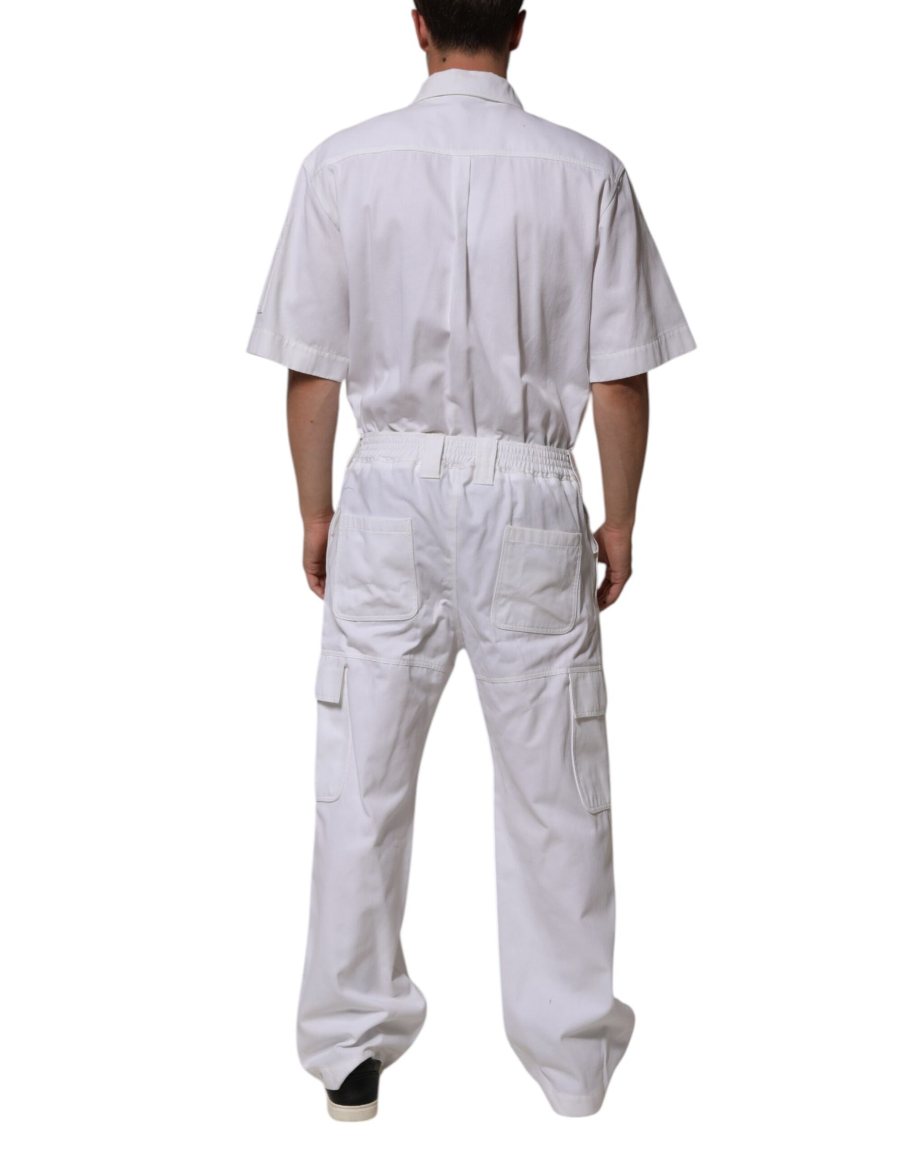 Dolce & Gabbana White Barcode Patch Utility Zip Jumpsuit Pants | Regal Royce