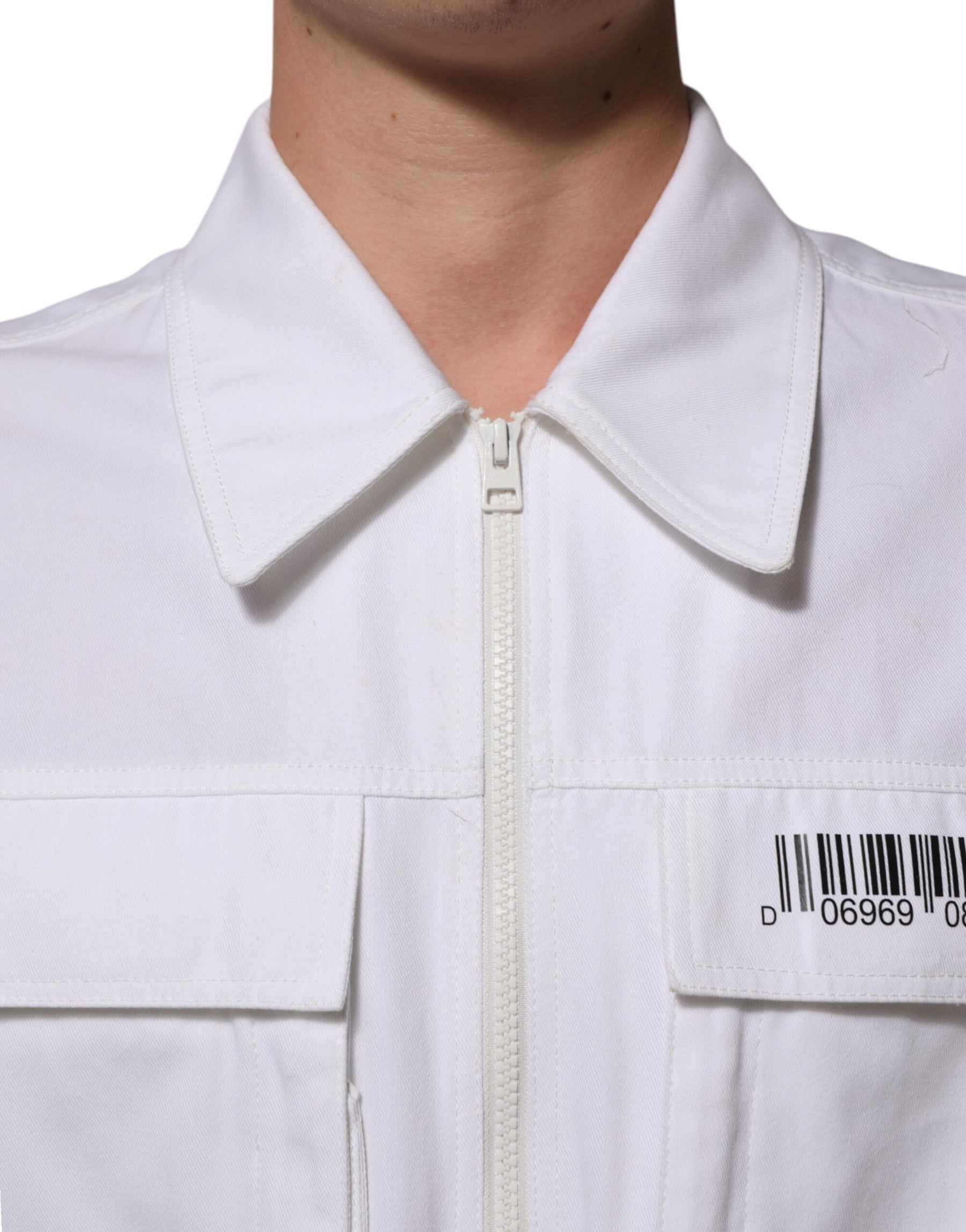 Dolce & Gabbana White Barcode Patch Utility Zip Jumpsuit Pants | Regal Royce