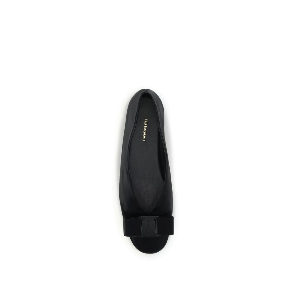 Ferragamo Black Calf Leather Bos Taurus Ballet Flats | Regal Royce