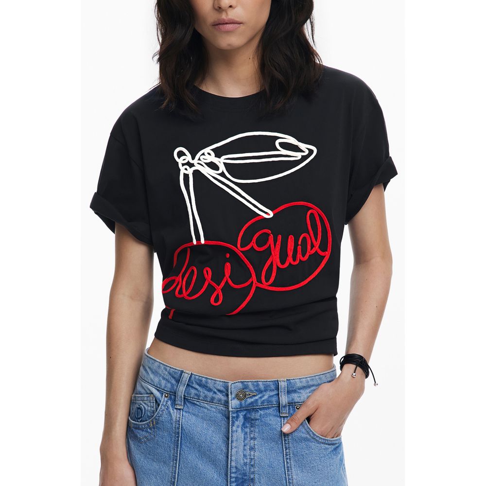 Desigual Black Cotton Women T-Shirt | Regal Royce