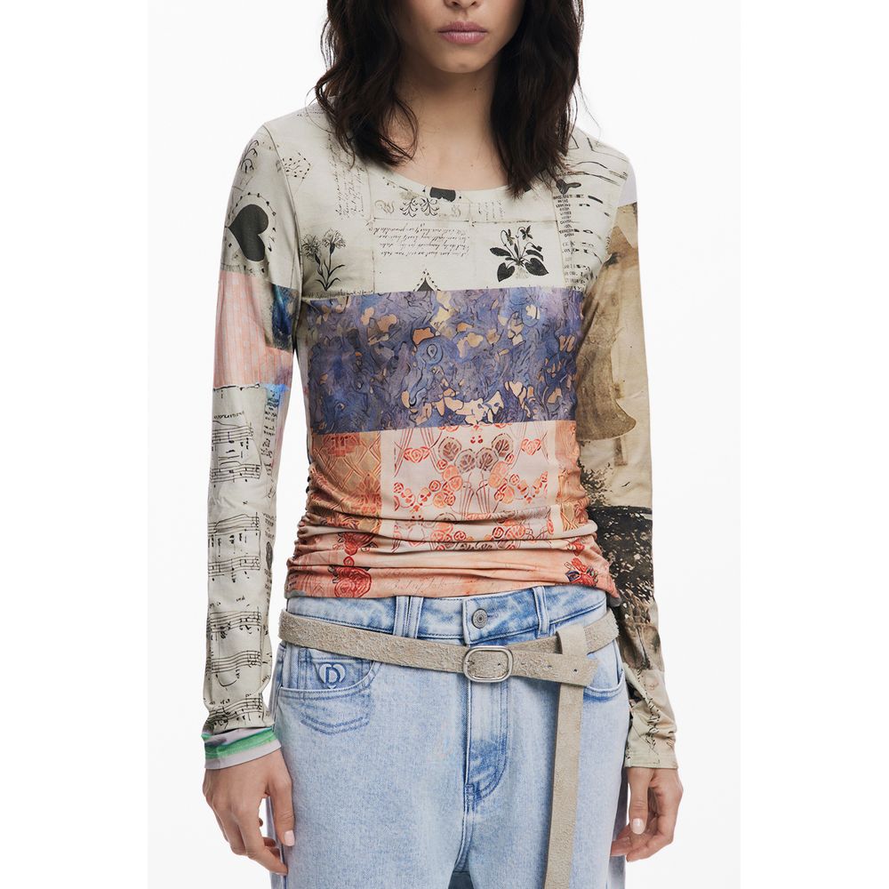 Desigual Beige Viscose Women T-Shirt | Regal Royce
