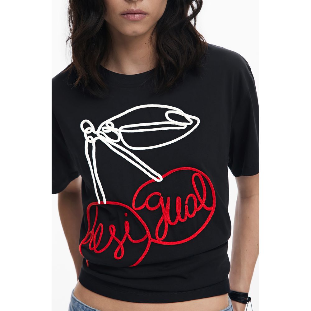 Desigual Black Cotton Women T-Shirt | Regal Royce