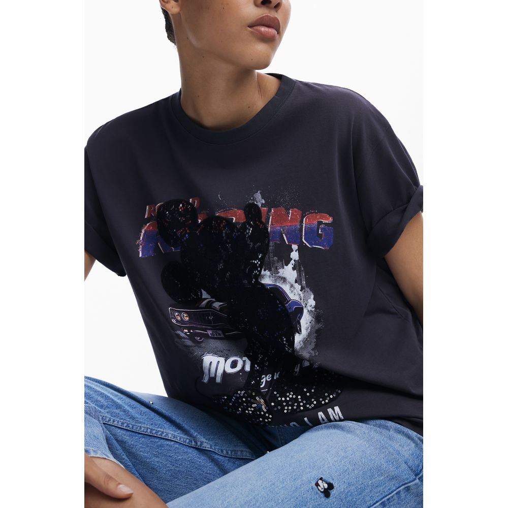 Desigual Black Cotton Women T-Shirt | Regal Royce