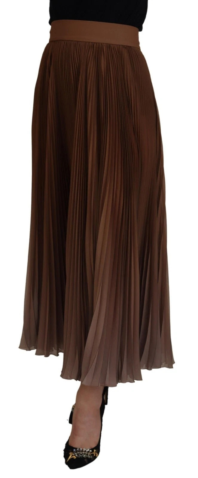 Dolce & Gabbana Beige Longuette Plisse Chiffon Midi Skirt | Regal Royce