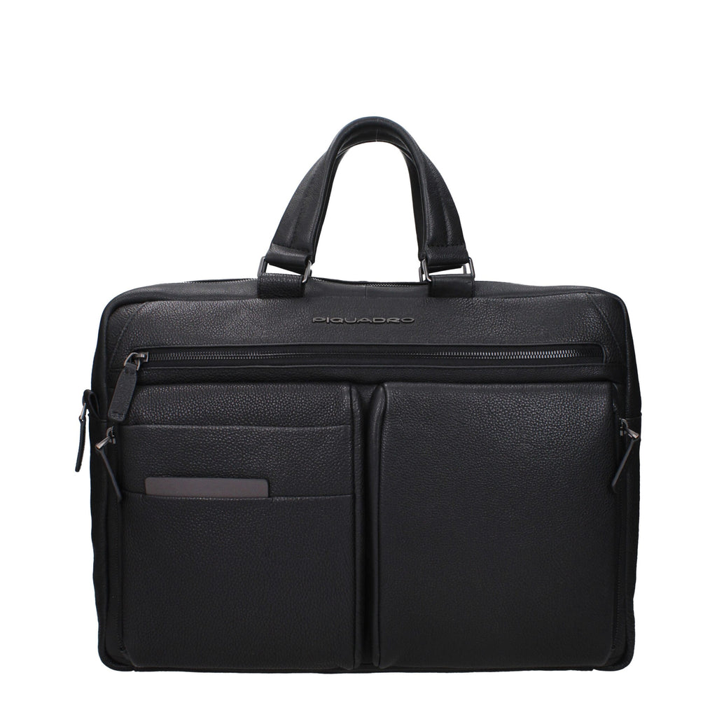 Piquadro Black Leather Business And Laptop Bag