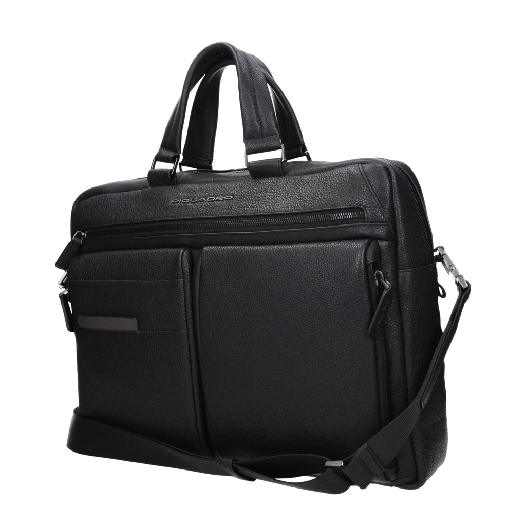 Piquadro Black Leather Business And Laptop Bag