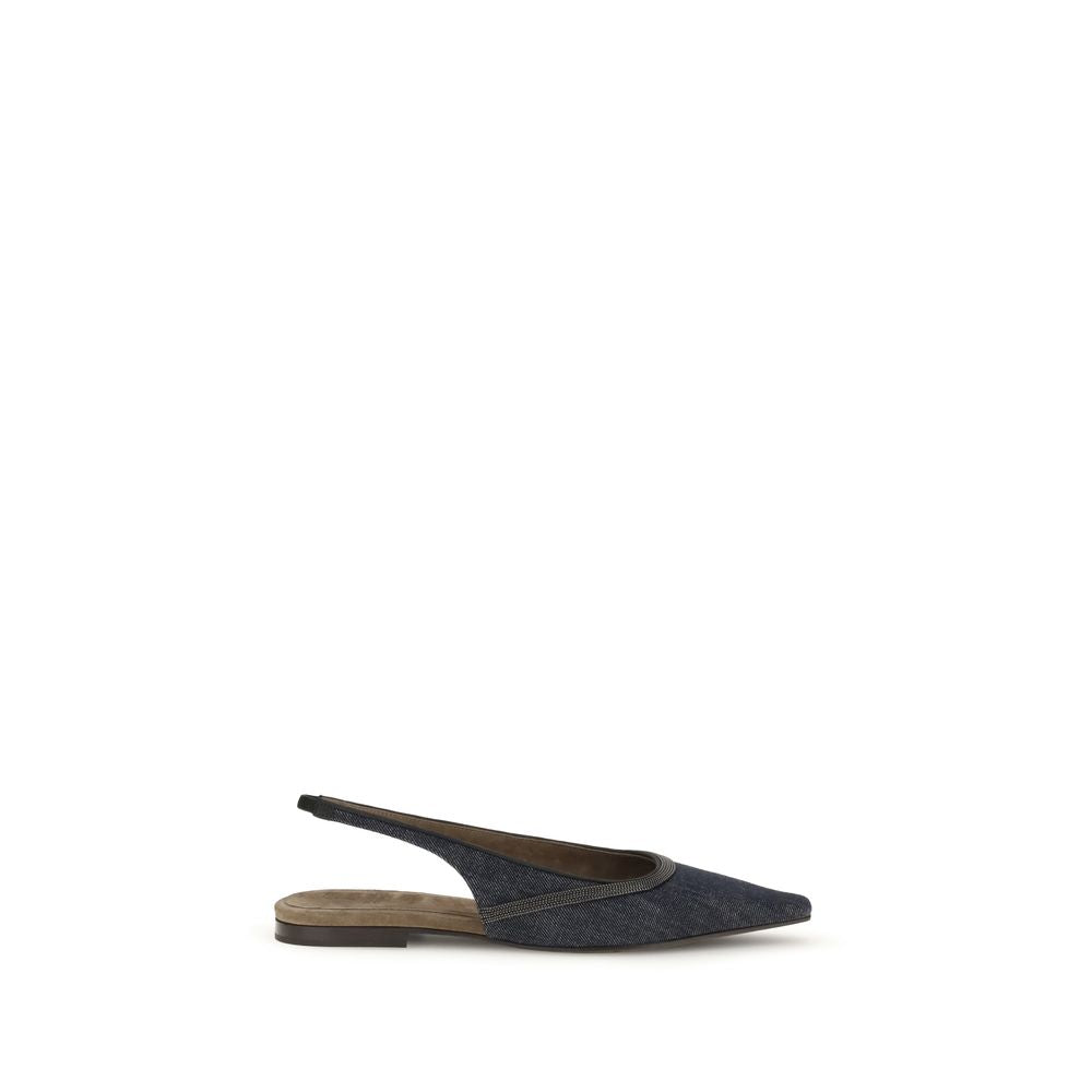 Brunello Cucinelli Blue Cotton Ballet Flats | Regal Royce
