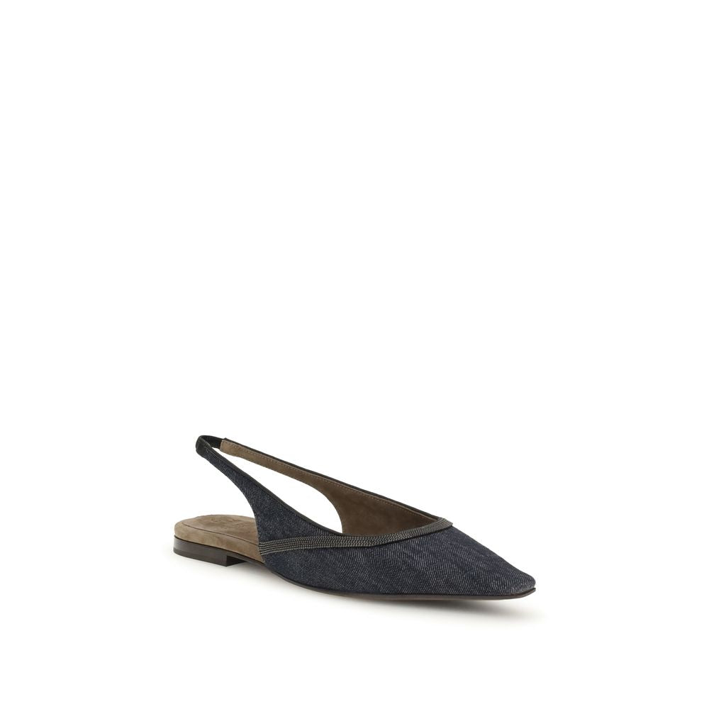 Brunello Cucinelli Blue Cotton Ballet Flats | Regal Royce