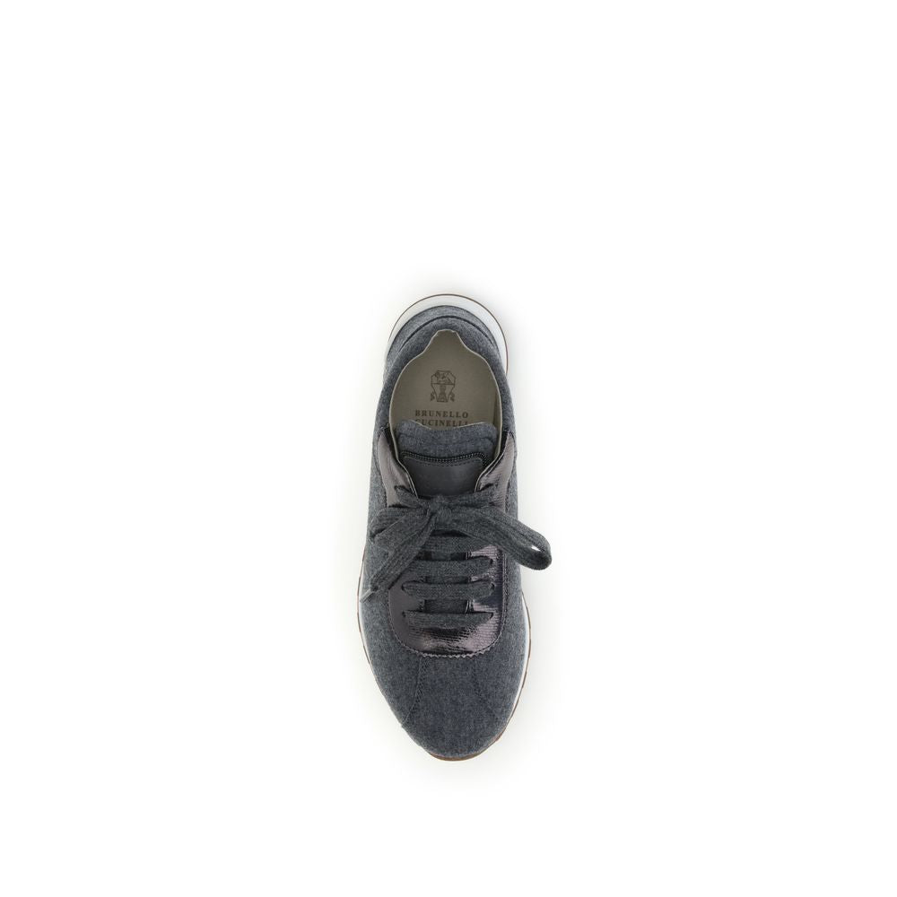 Brunello Cucinelli Gray Fleece Wool Athletic Sneakers | Regal Royce