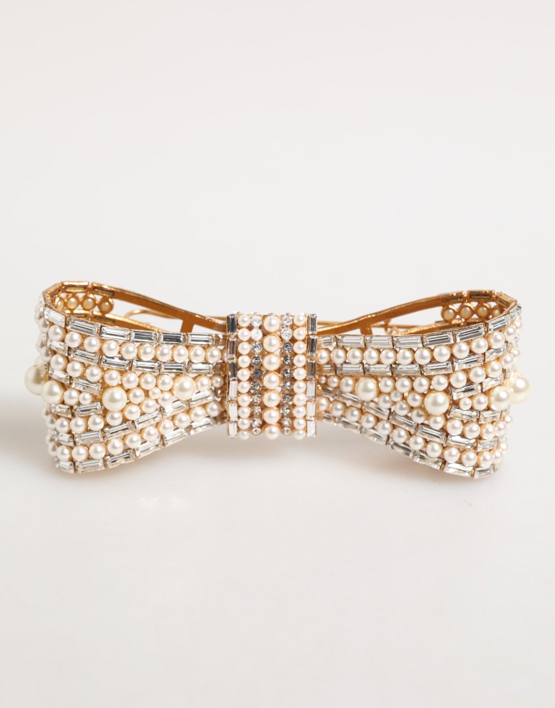 Dolce & Gabbana Gold Brass Glas Crystal Faux Pearl Embellished Brooch | Regal Royce