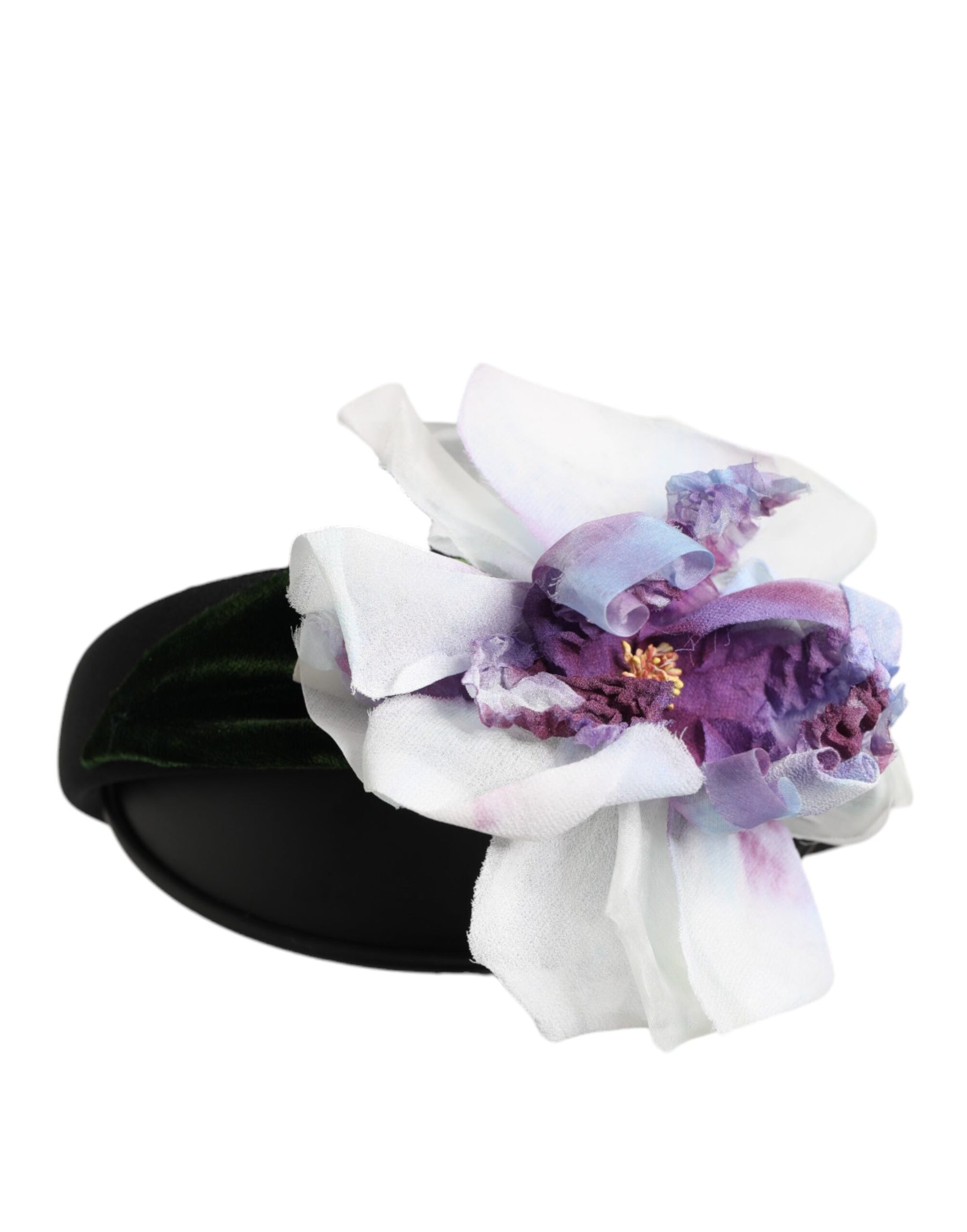 Dolce & Gabbana Black Green Silk Purple White Floral Appliqué Accessory Headband | Regal Royce