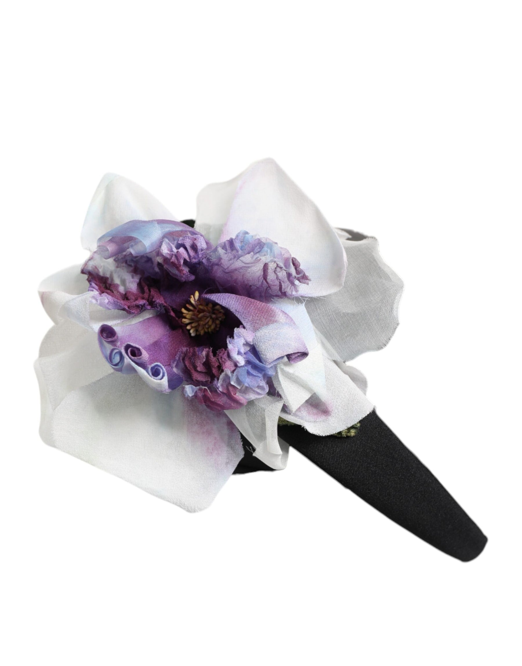 Dolce & Gabbana Black Green Silk Purple White Floral Appliqué Accessory Headband | Regal Royce