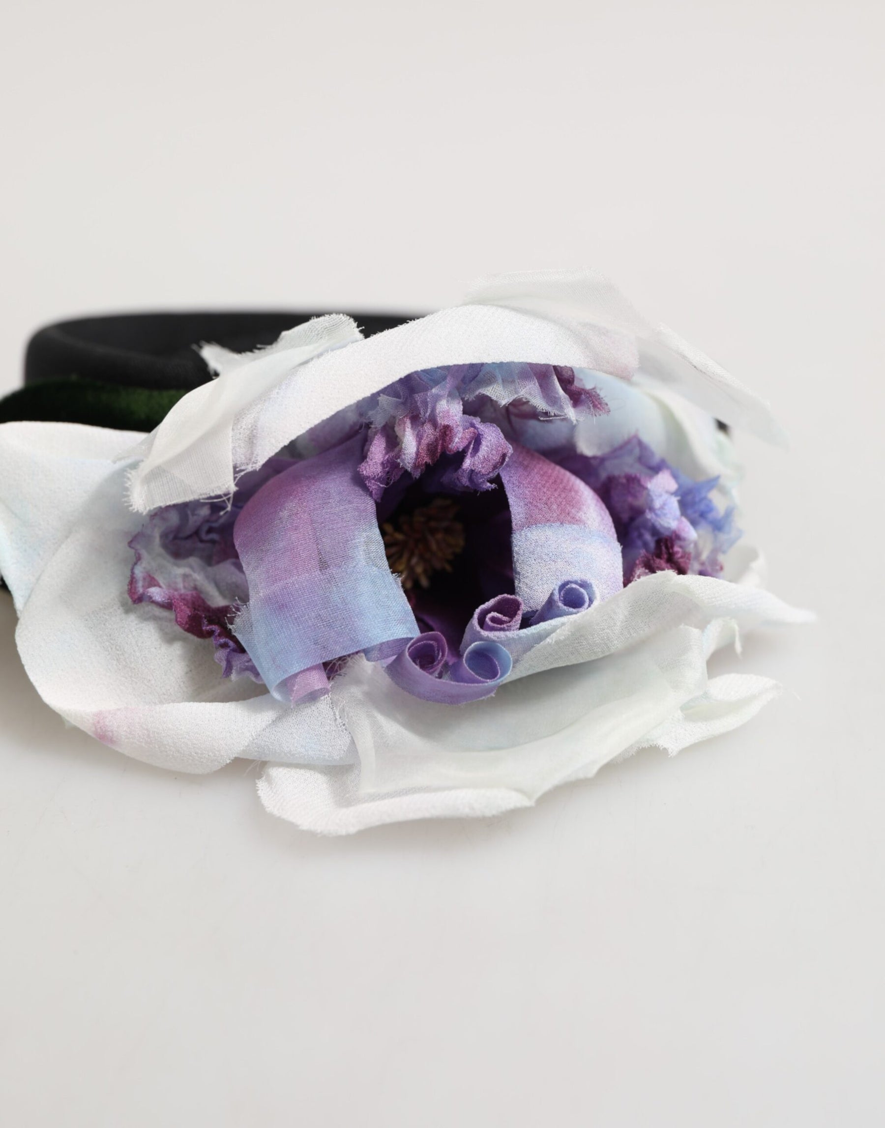 Dolce & Gabbana Black Green Silk Purple White Floral Appliqué Accessory Headband | Regal Royce