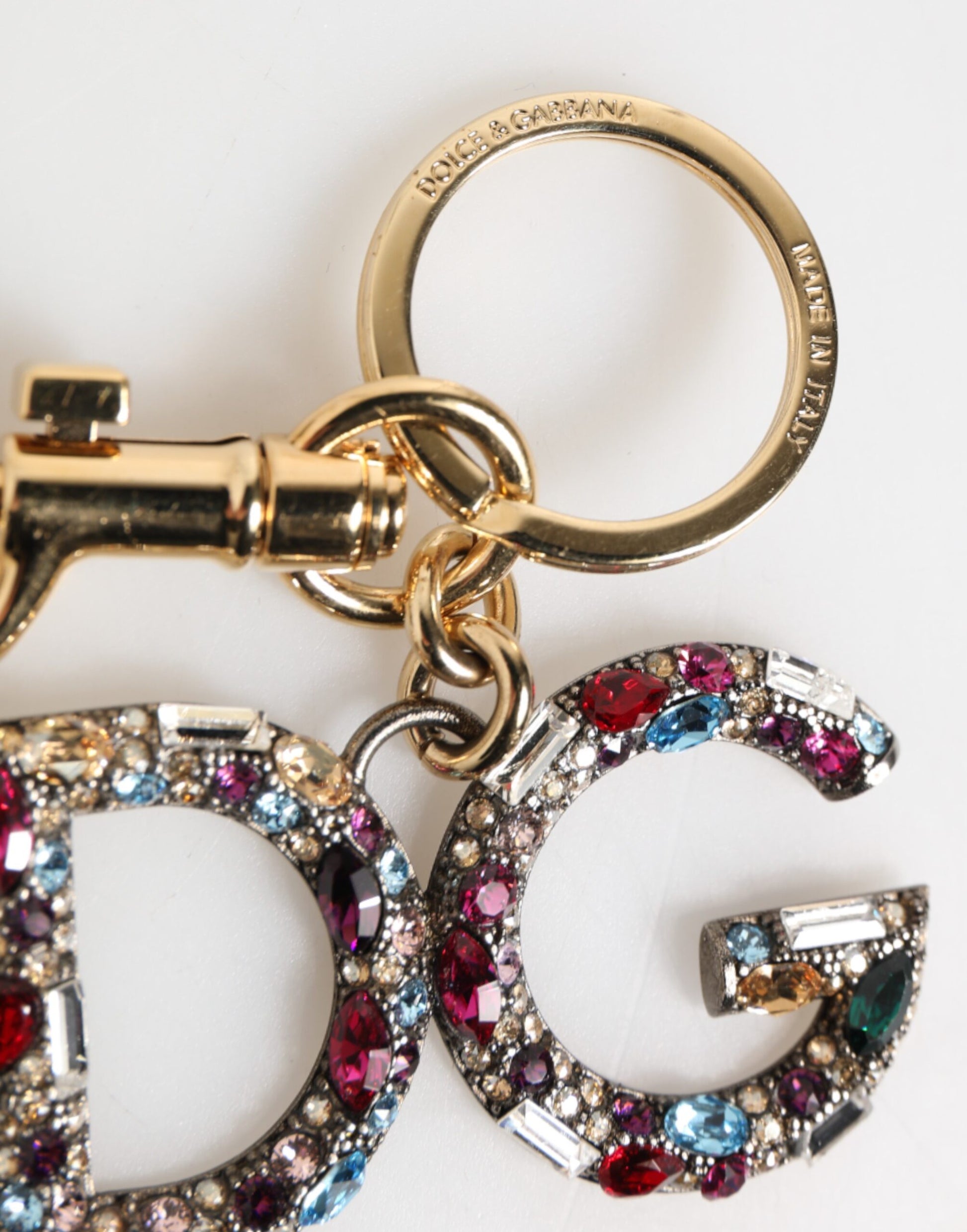 Dolce & Gabbana Multicolor Crystal DG Logo Gold Keychain Charm Keyring