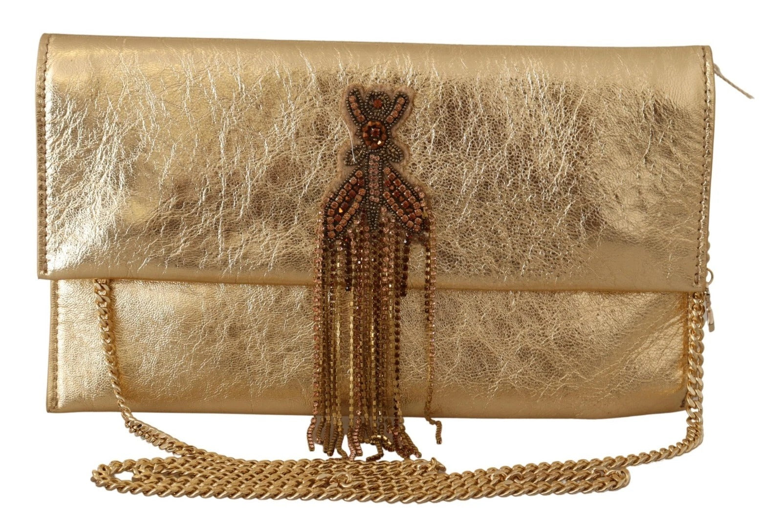 Patrizia Pepe Gold Leather Embellished Shoulder Strap Bag | Regal Royce