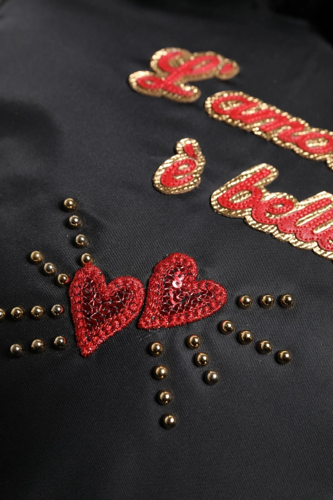 Dolce & Gabbana Black Heart L'Amore Patch Embellished Kids Backpack | Regal Royce