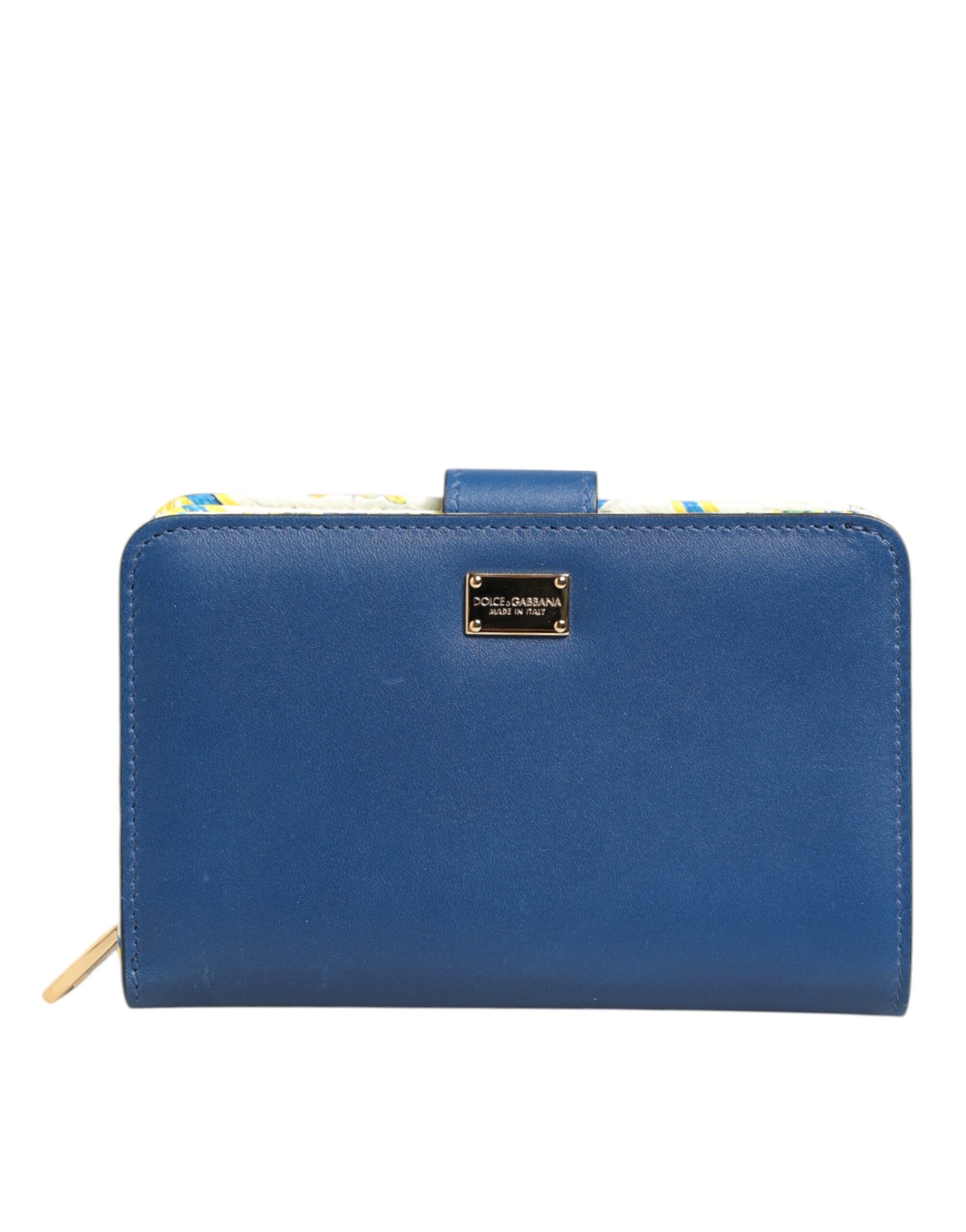 Dolce & Gabbana Blue Leather Continental Tile Print Zip Card Holder Purse Wallet | Regal Royce