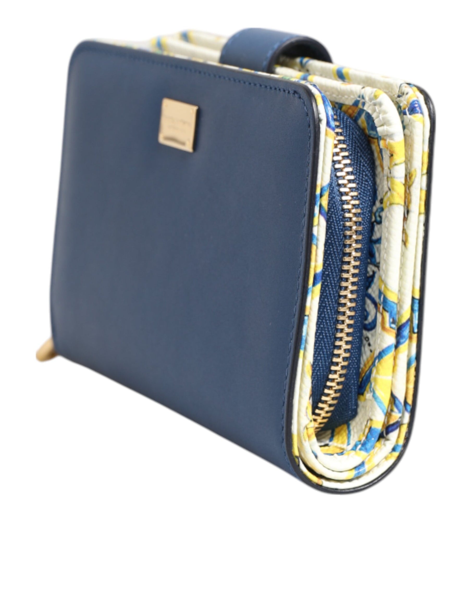 Dolce & Gabbana Blue Leather Continental Tile Print Zip Card Holder Purse Wallet | Regal Royce