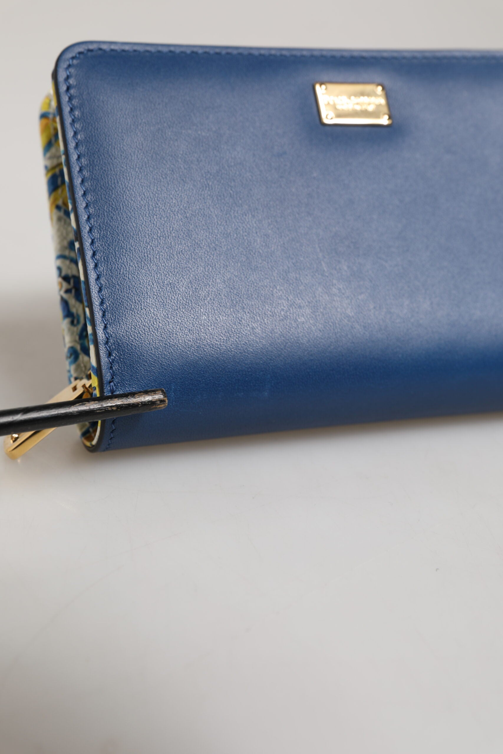 Dolce & Gabbana Blue Leather Continental Tile Print Zip Card Holder Purse Wallet | Regal Royce