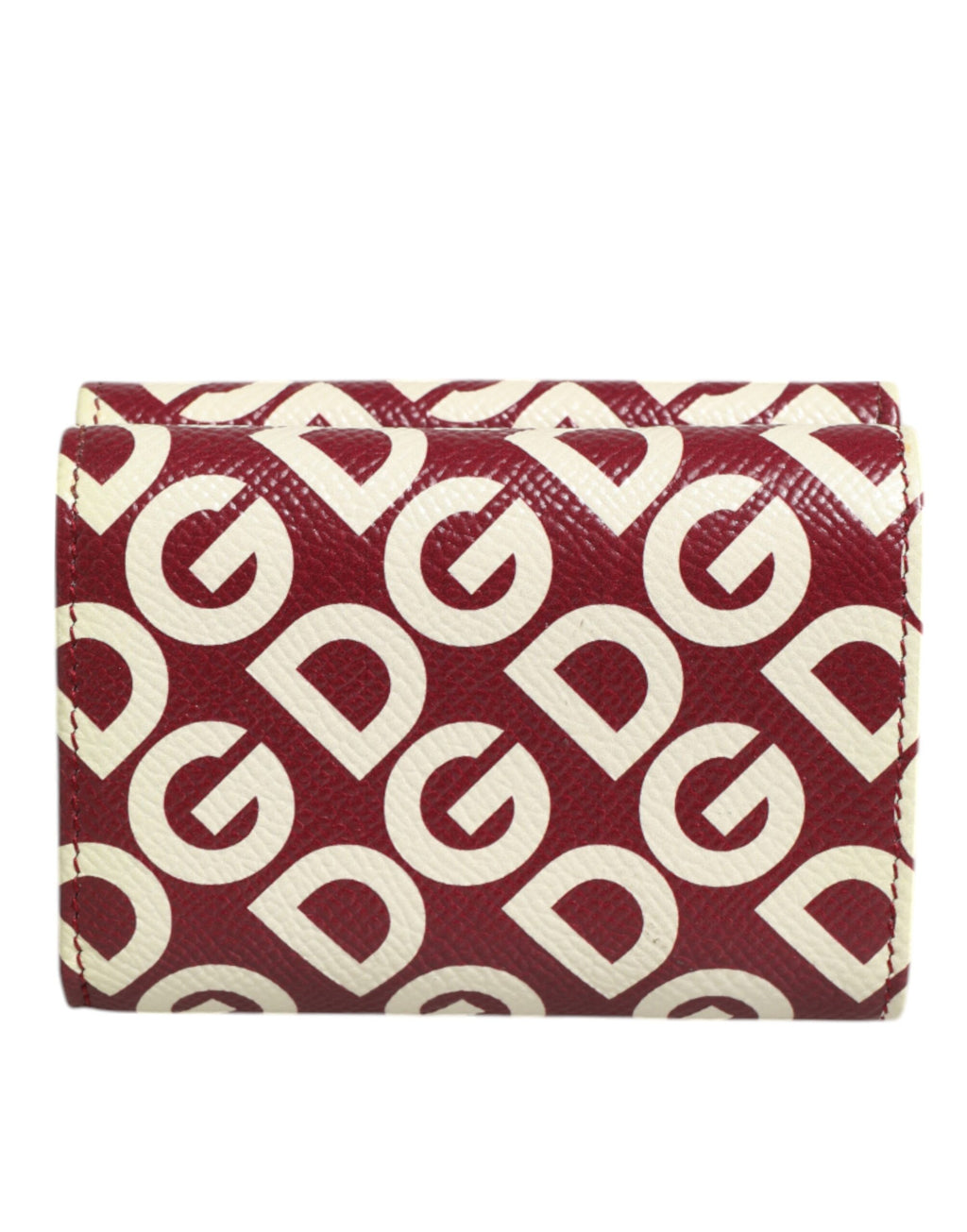 Dolce & Gabbana Burgundy Logo Print Calf Leather French Flap Card Holder Wallet
