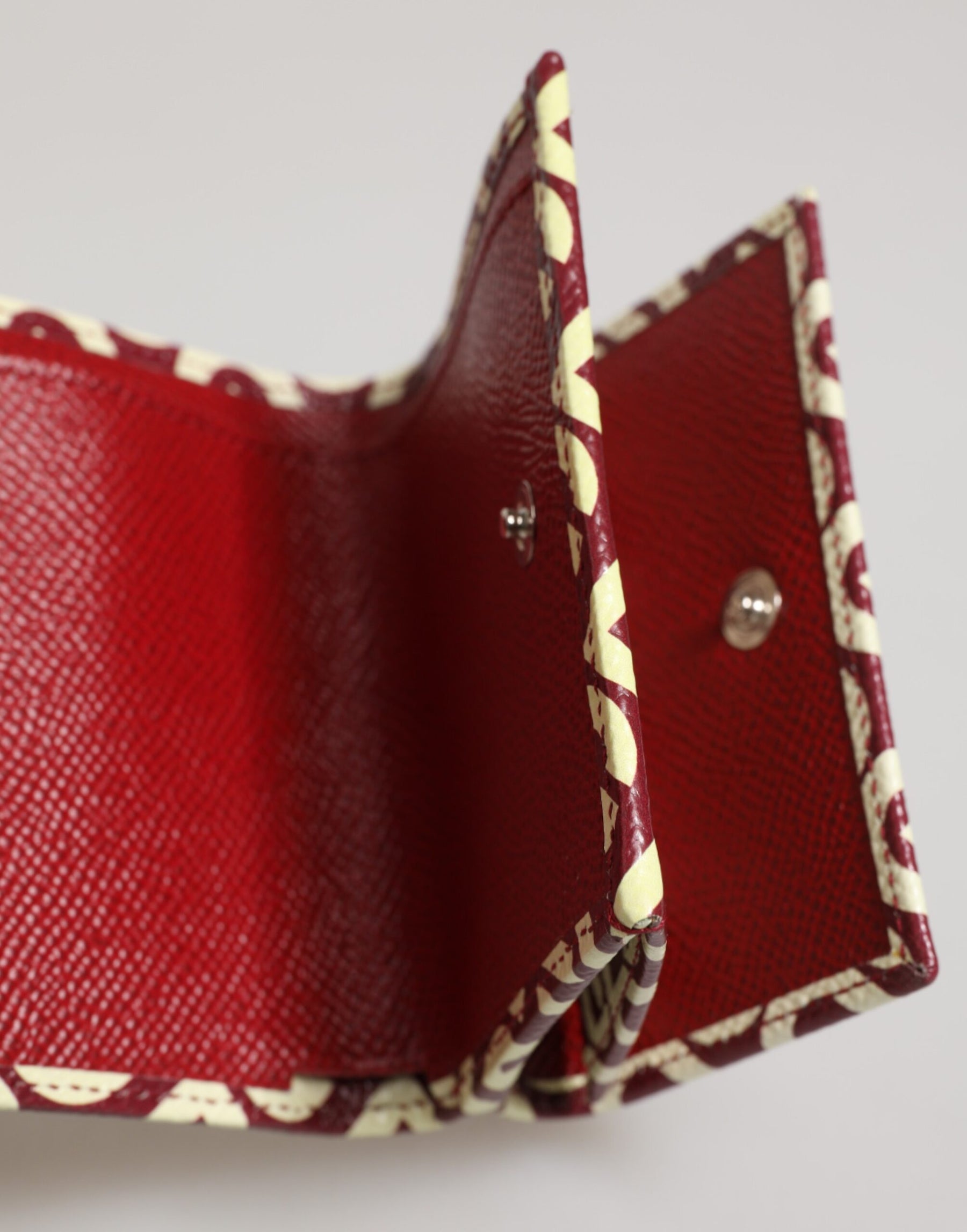 Dolce & Gabbana Burgundy Logo Print Calf Leather French Flap Card Holder Wallet | Regal Royce