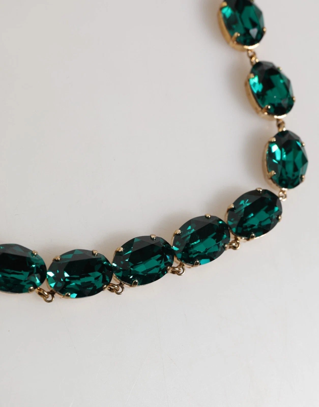 Dolce & Gabbana Red Rose Green Crystal Gold-Tone Chain Necklace | Regal Royce