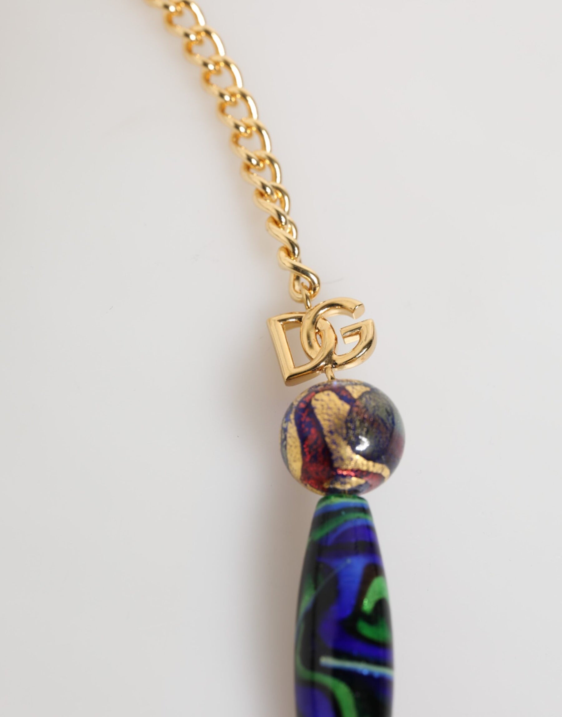 Dolce & Gabbana Multicolor Murano Glass Beads Gold Brass Chain Jewelry Necklace | Regal Royce