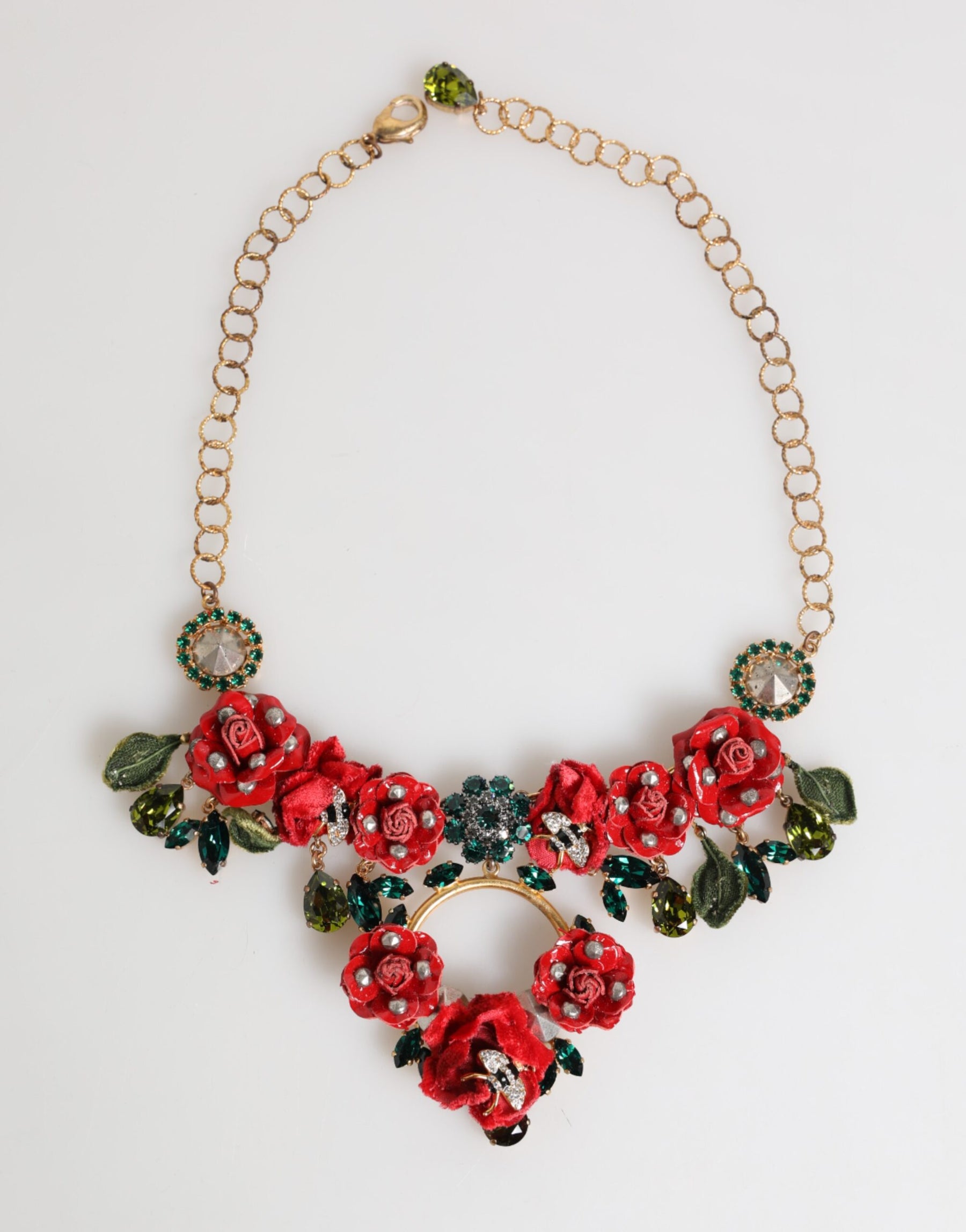 Dolce & Gabbana Red Rose Floral Crystal Embellished Statement Jewelry Necklace | Regal Royce