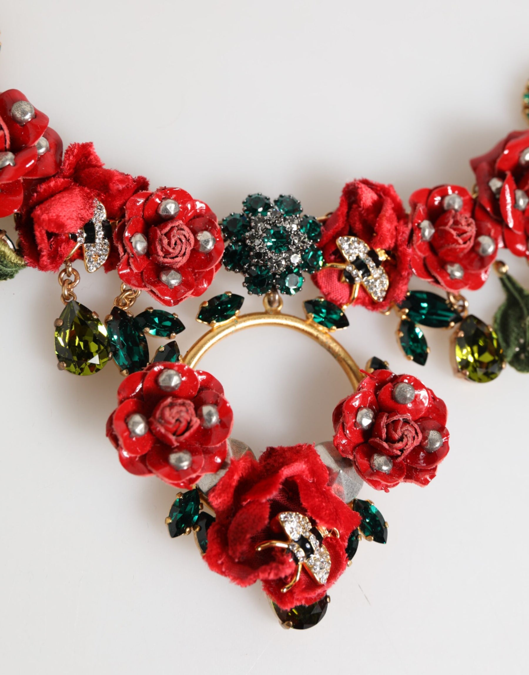 Dolce & Gabbana Red Rose Floral Crystal Embellished Statement Jewelry Necklace | Regal Royce